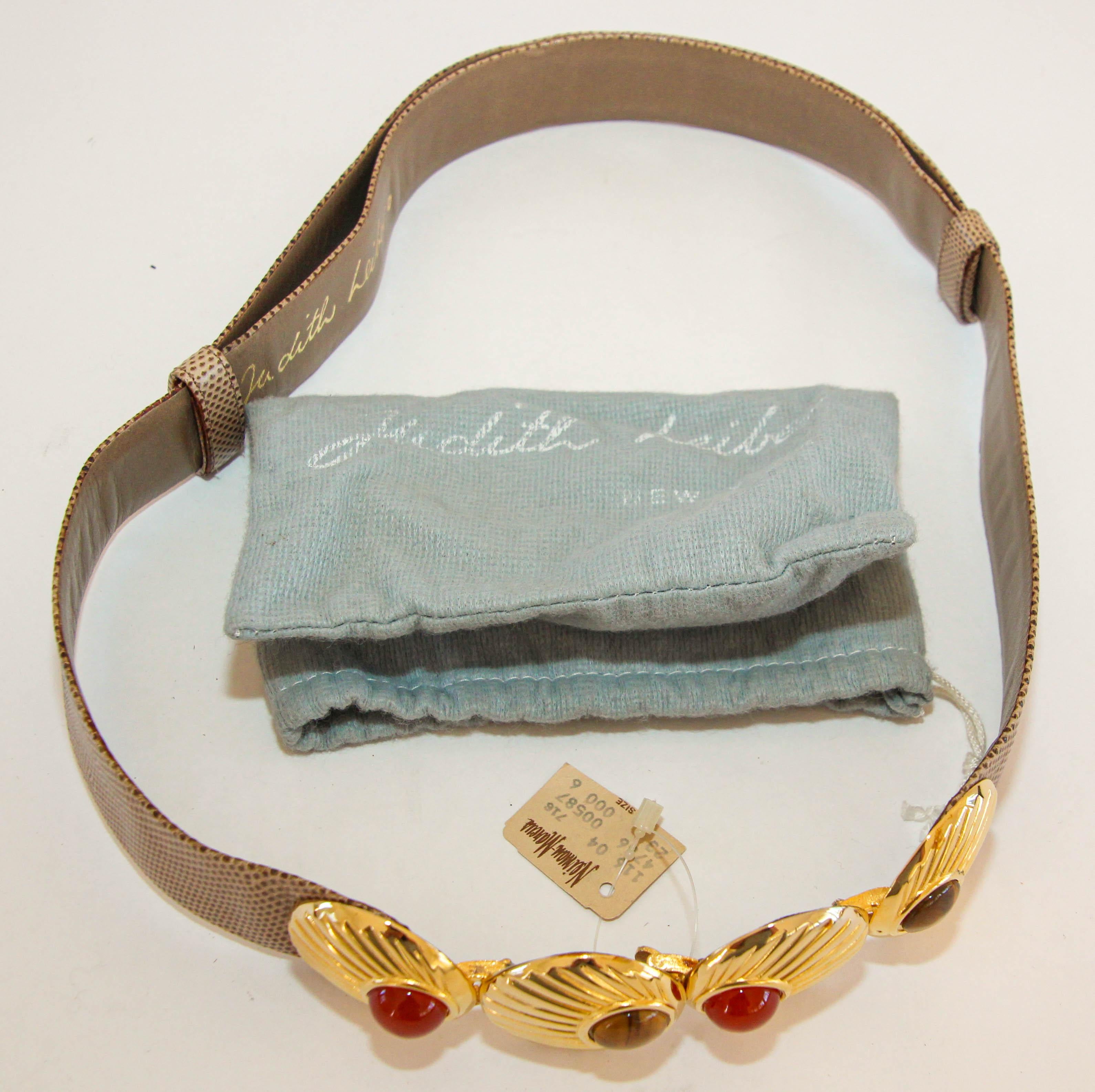 1980s Judith Leiber Beige and Gold Belt with Semi Precious Stones For Sale 14