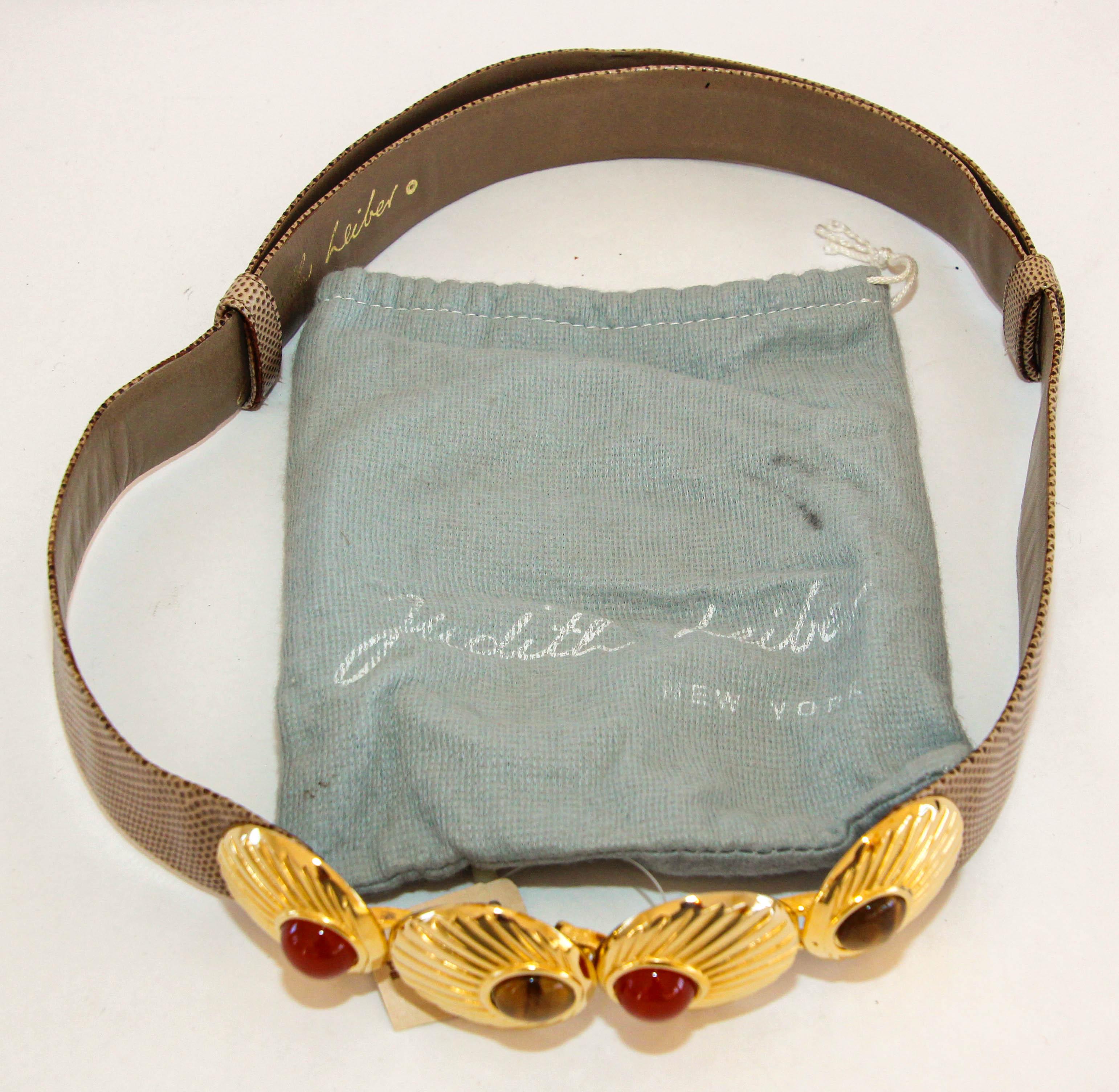 1980s Judith Leiber Beige and Gold Belt with Semi Precious Stones For Sale 15