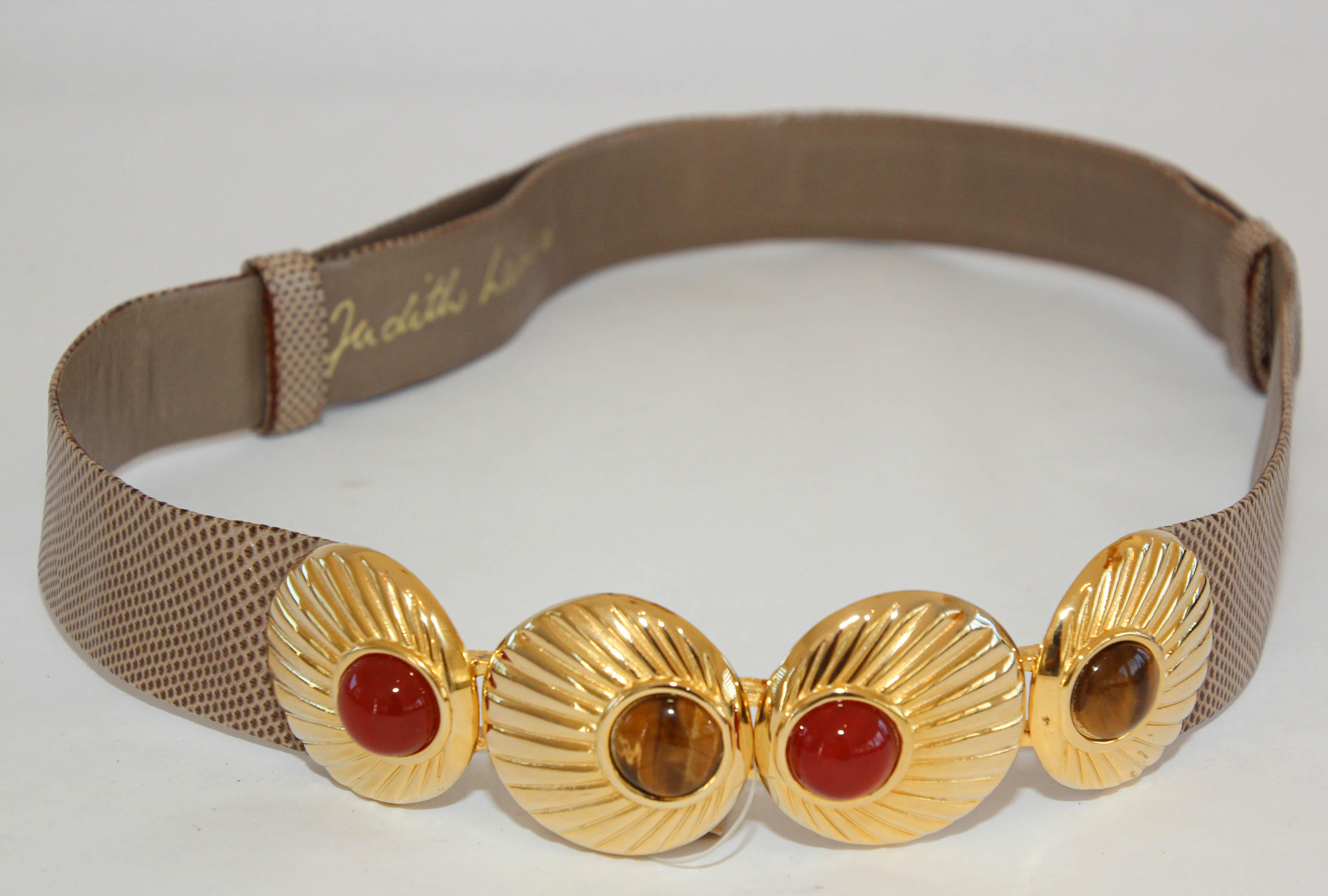 1980s Judith Leiber Beige and Gold Belt with Semi Precious Stones For Sale 2