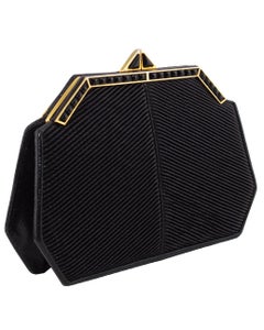 1980s Judith Leiber Black and Gold Evening Clutch