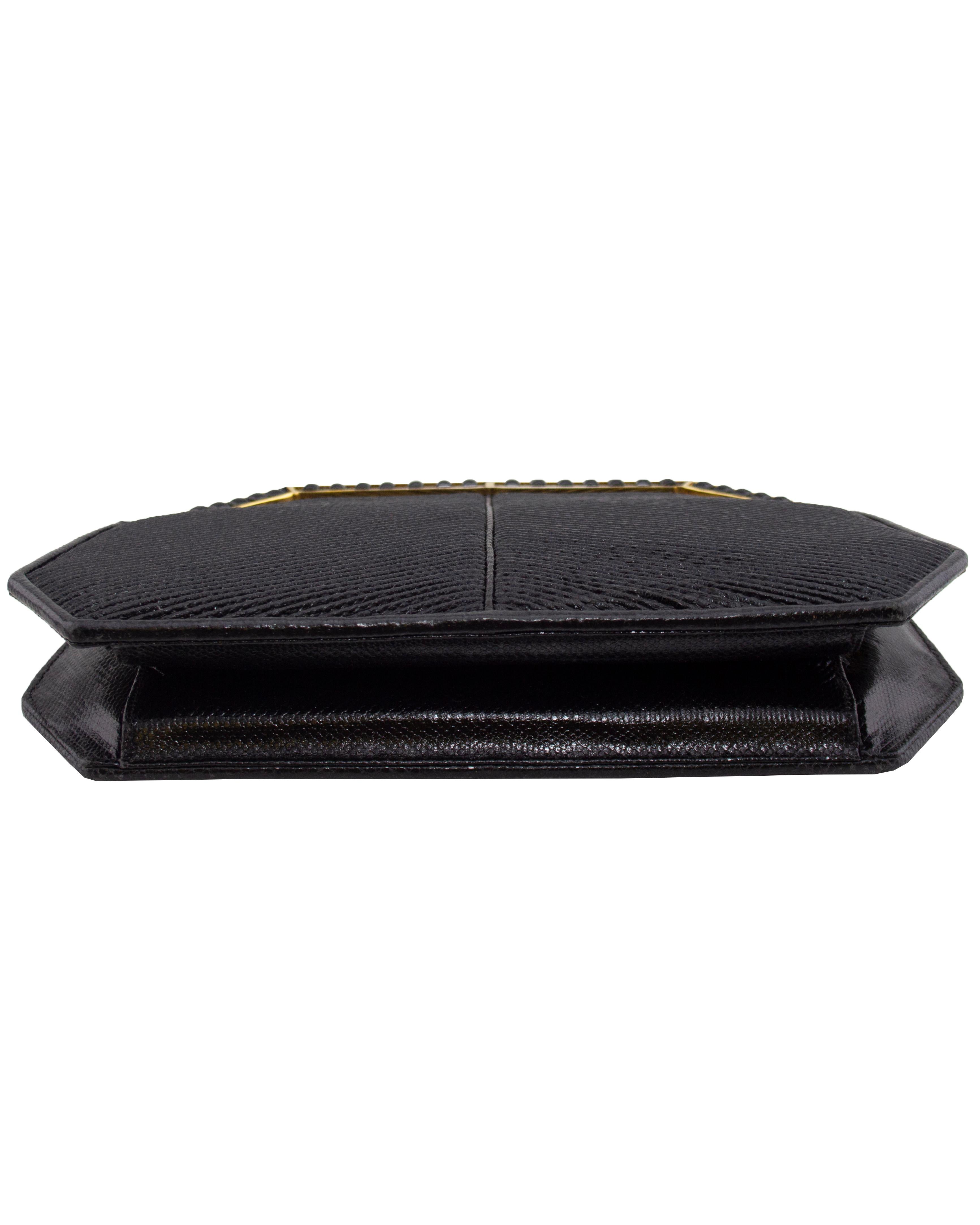 Women's 1980s Judith Leiber Black and Gold Evening Clutch For Sale