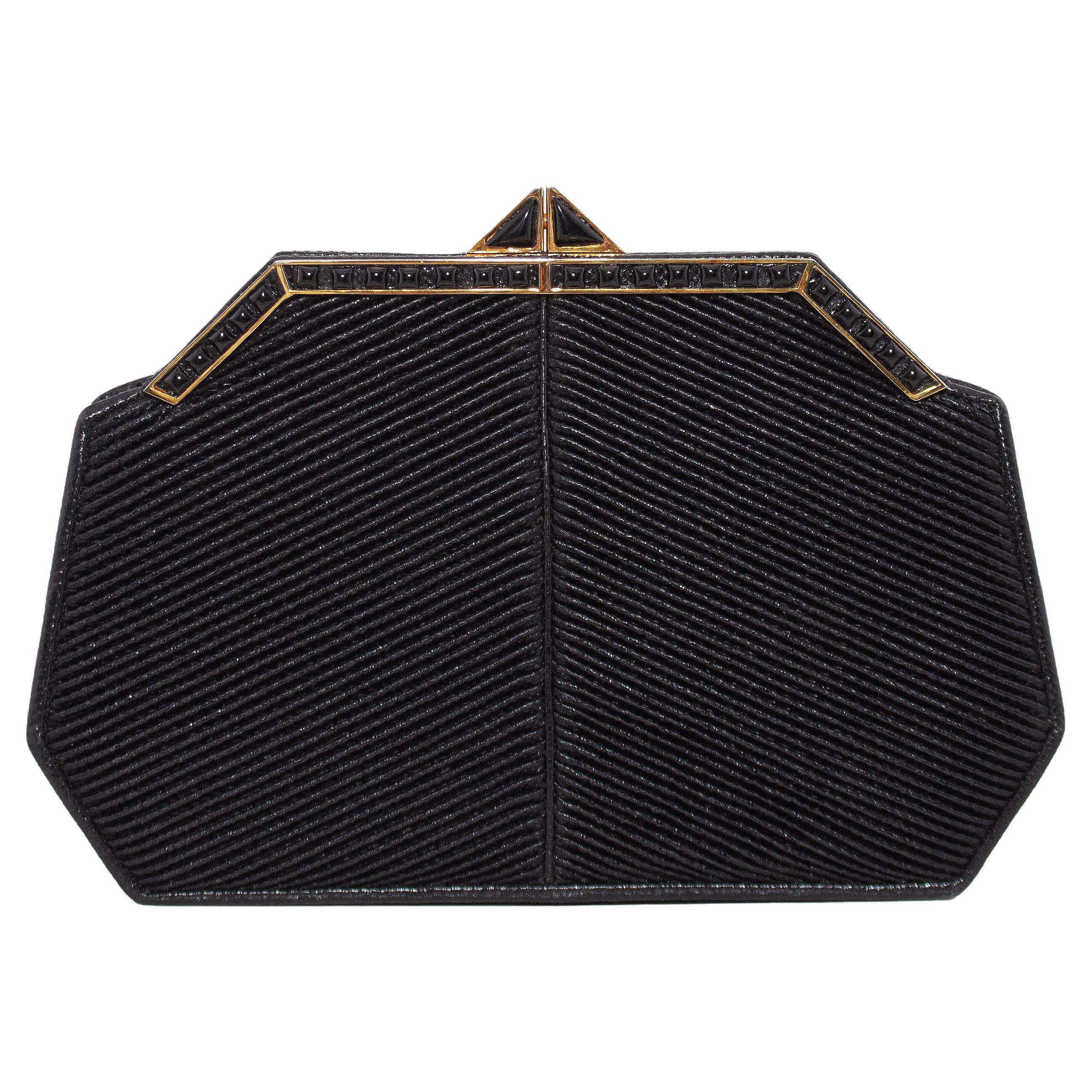 1980s Judith Leiber Black and Gold Evening Clutch For Sale