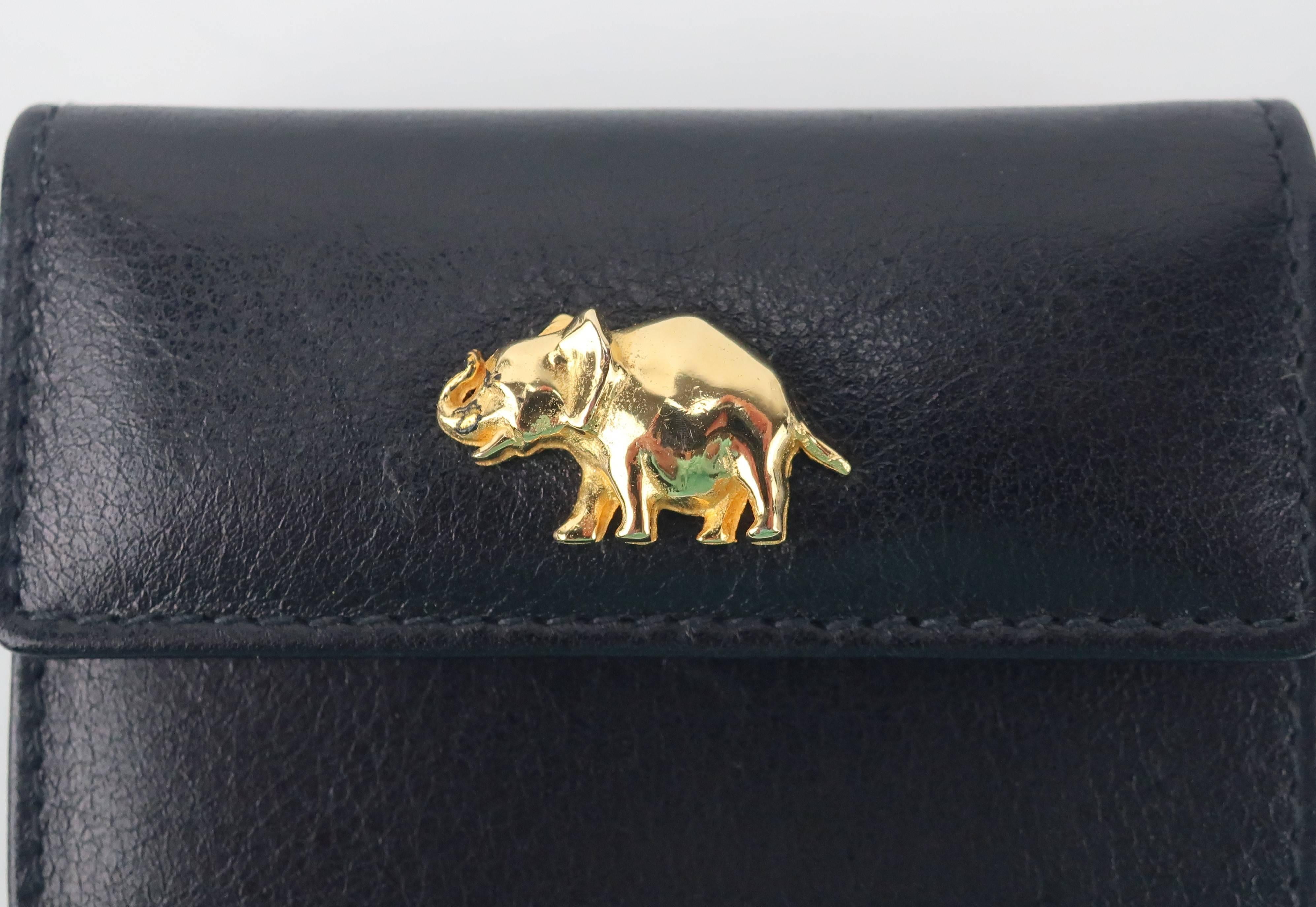 1980's Judith Leiber Black Leather Wallet With Elephant Charm 5