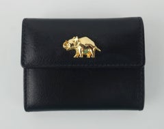 1980's Judith Leiber Black Leather Wallet With Elephant Charm