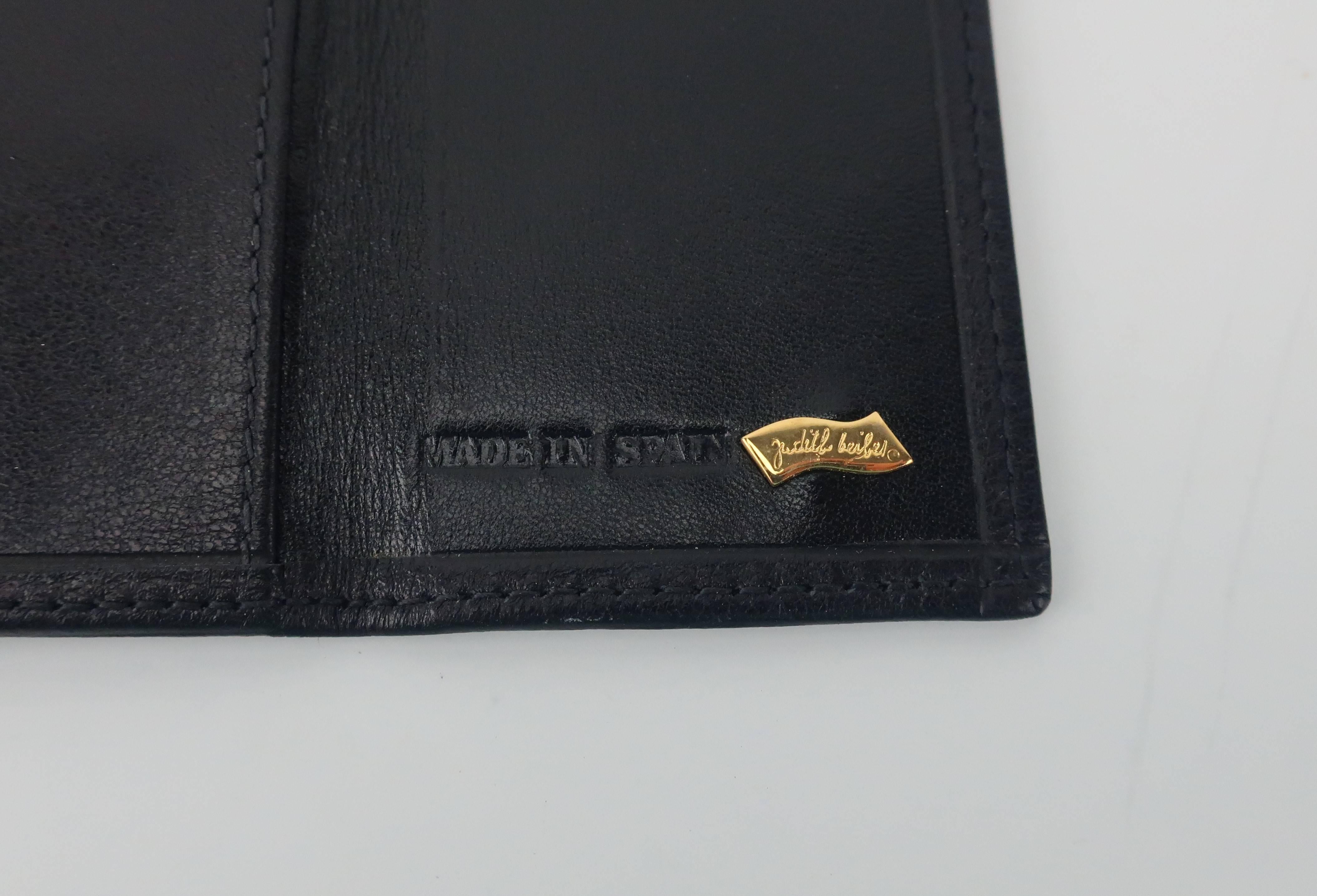 1980's Judith Leiber Black Leather Wallet With Elephant Charm 2