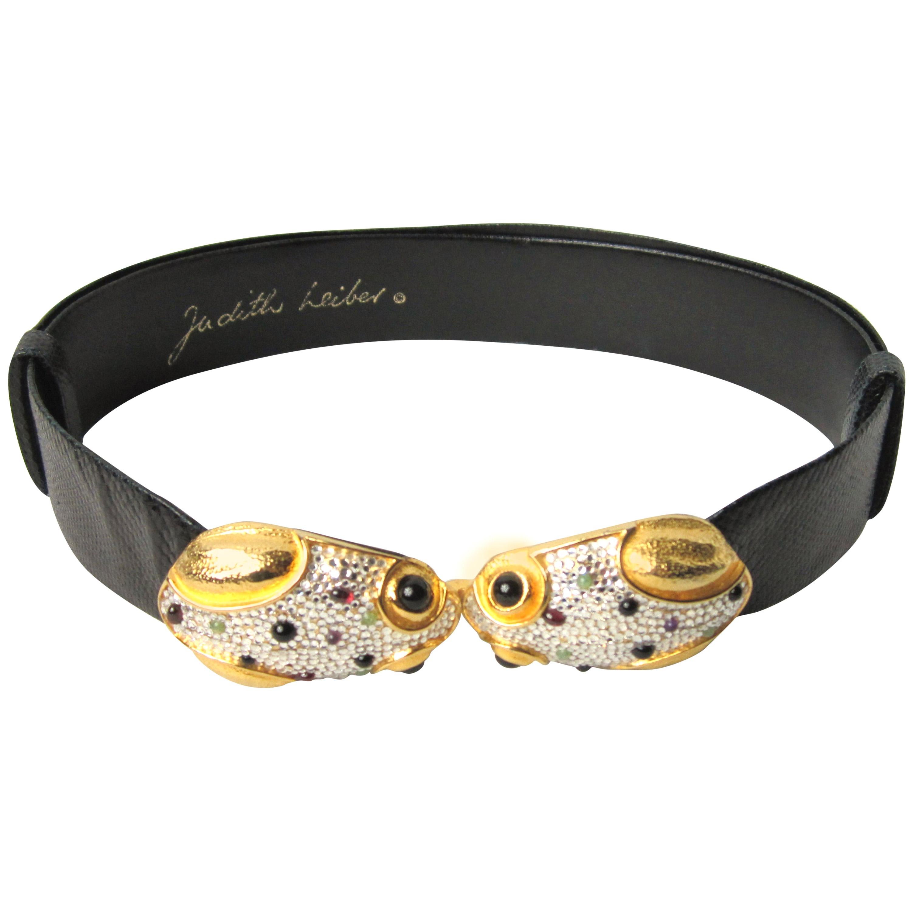 1980s Judith Leiber Encrusted Double Frog Expandable Belt  For Sale