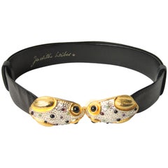 1980s Judith Leiber Encrusted Double Frog Expandable Belt 