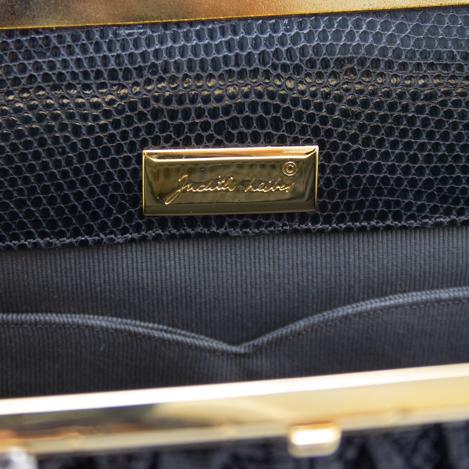 1980s Judith Leiber Grey Reptile Effect Clutch with Frogs 3