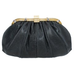 Pochette anni '80 Judith Leiber effetto rettile grigio con rane