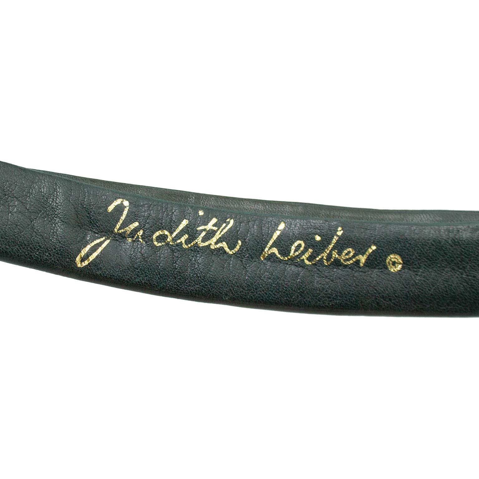 1980s Judith Leiber Hunter Green Patterned Leather Belt  1
