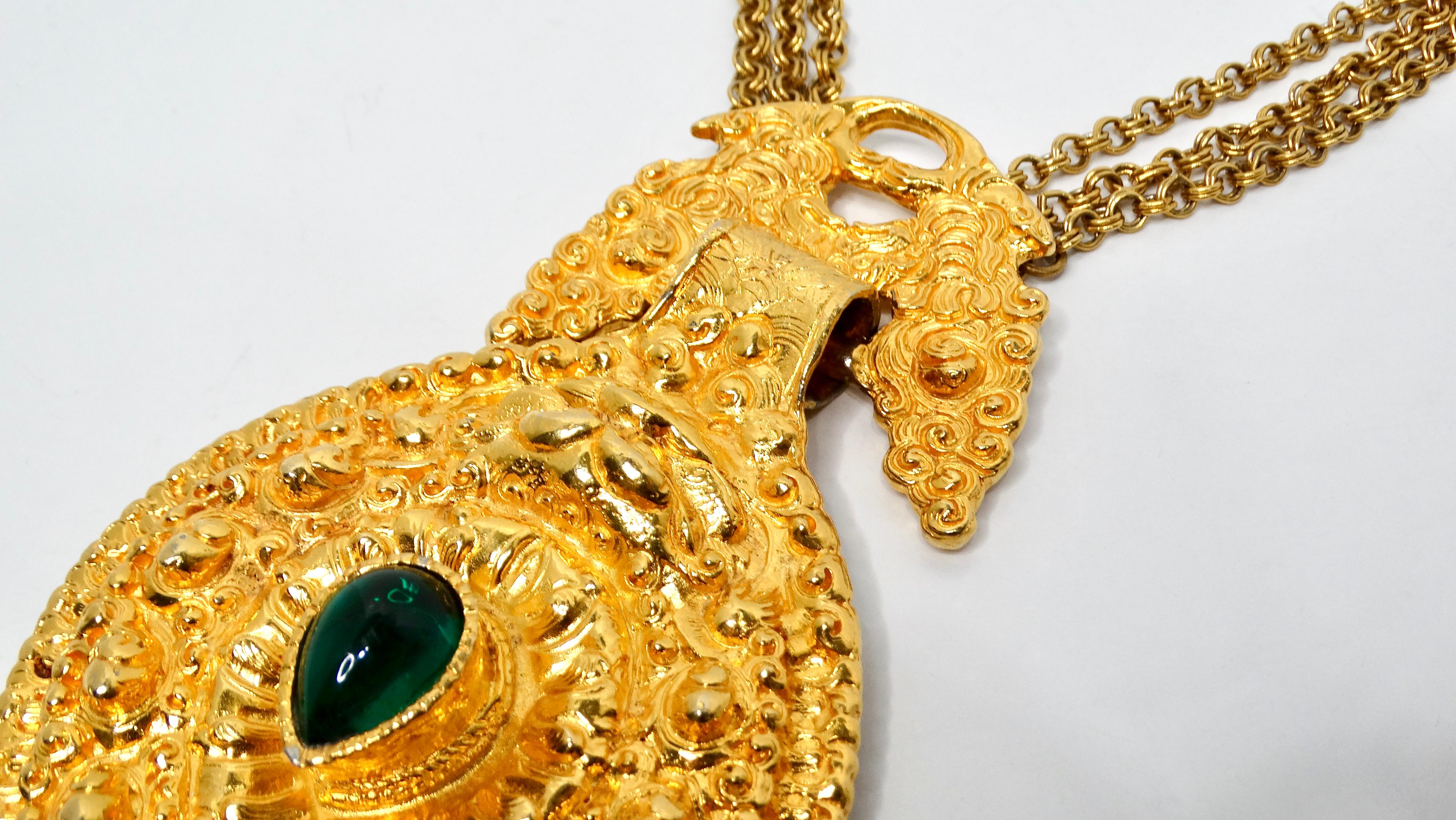 1980s Judith Leiber Large Egyptian Style Gold-Tone Pendent Necklace In Good Condition For Sale In Scottsdale, AZ