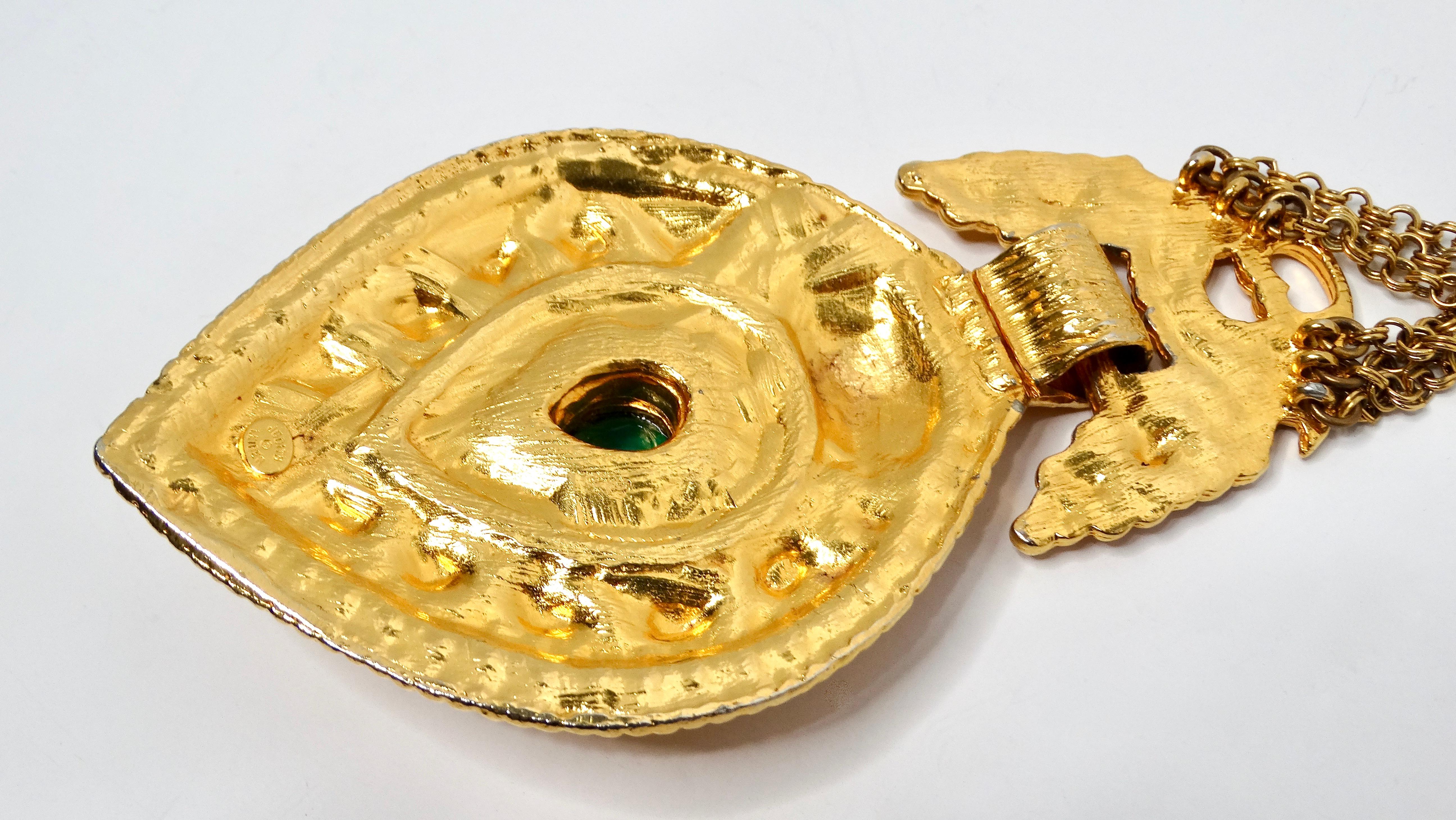 1980s Judith Leiber Large Egyptian Style Gold-Tone Pendent Necklace For Sale 1