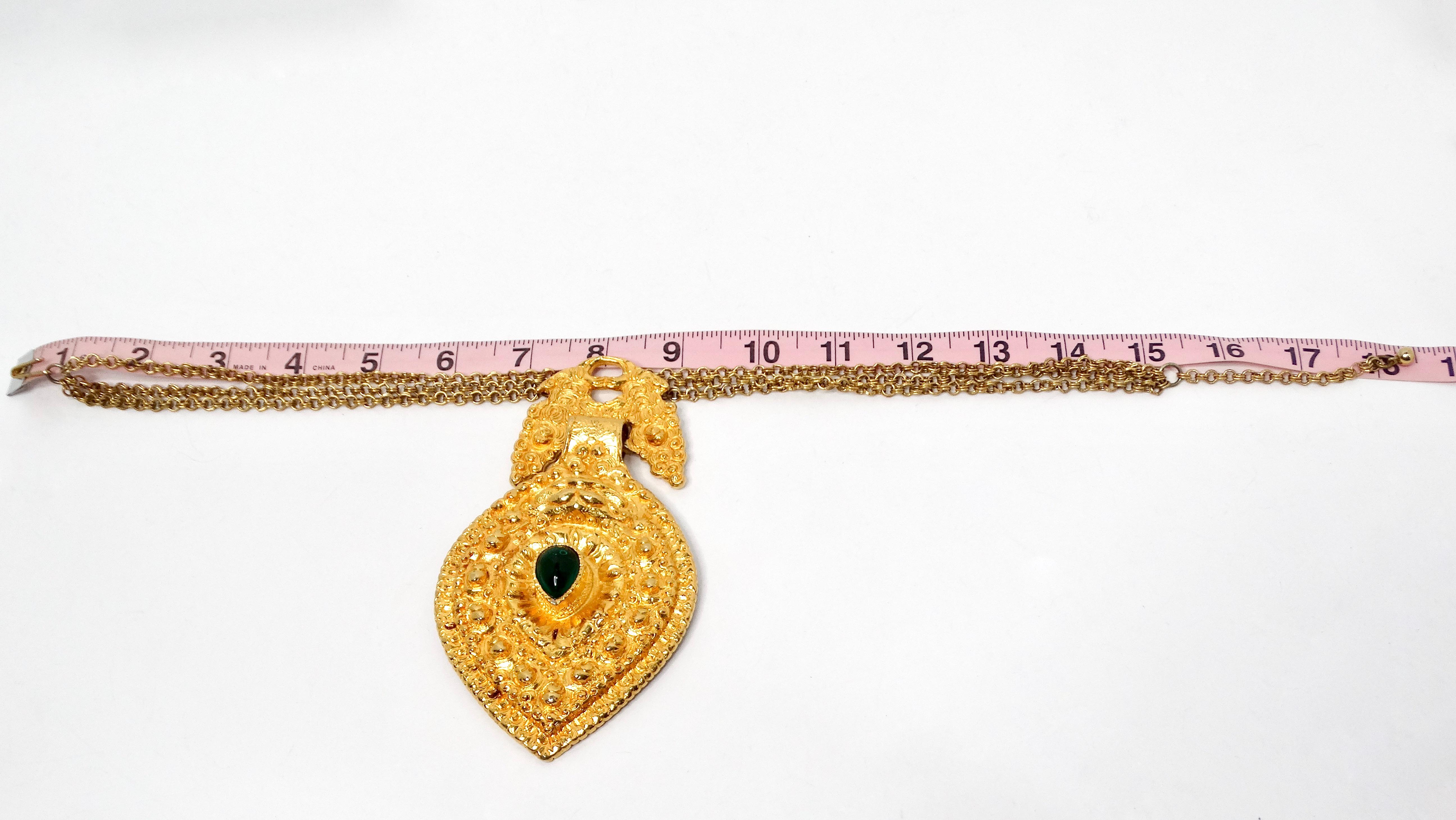 1980s Judith Leiber Large Egyptian Style Gold-Tone Pendent Necklace For Sale 4