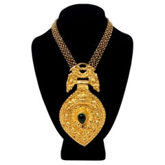 1980s Judith Leiber Large Egyptian Style Gold-Tone Pendent Necklace