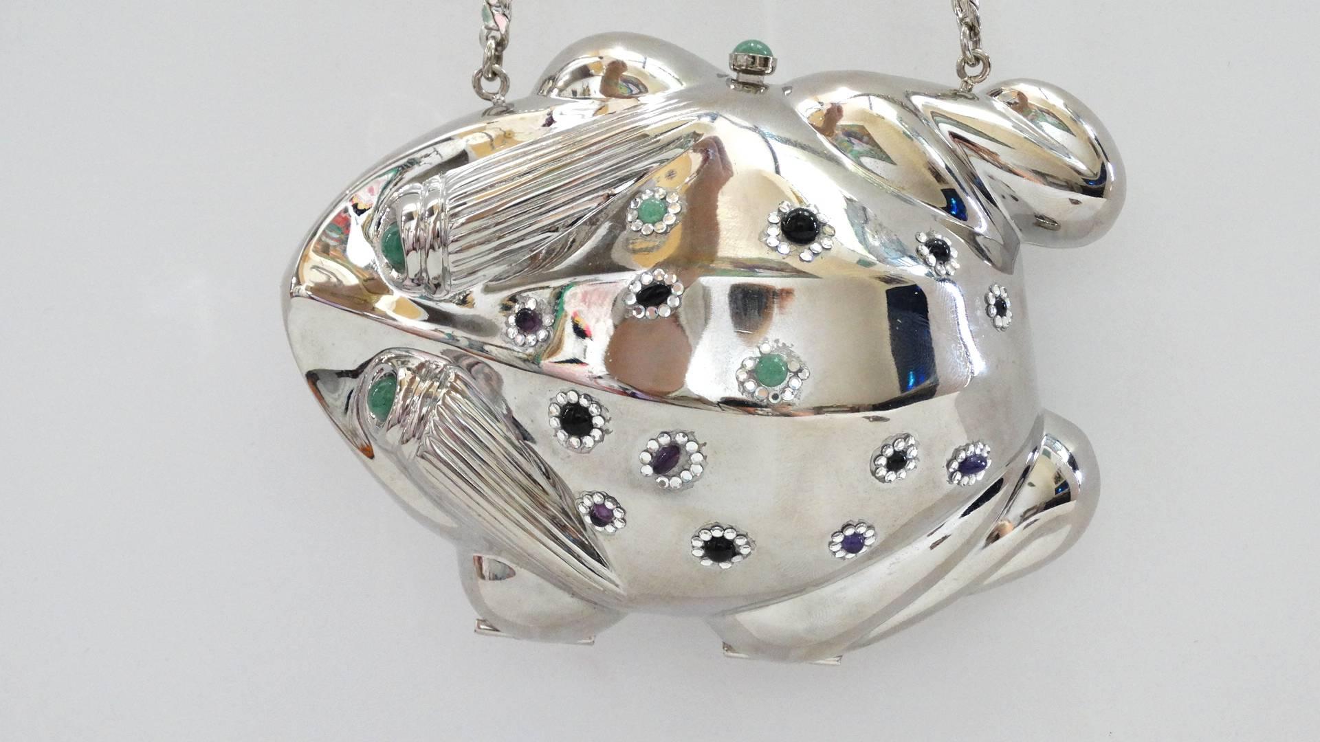 Judith Leiber Silver Bullfrog Miniaudiere, 1980s For Sale 11