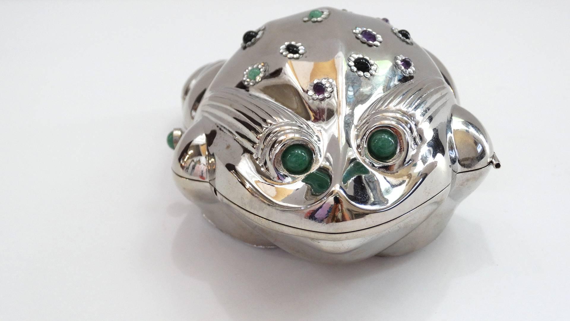 Women's or Men's Judith Leiber Silver Bullfrog Miniaudiere, 1980s For Sale