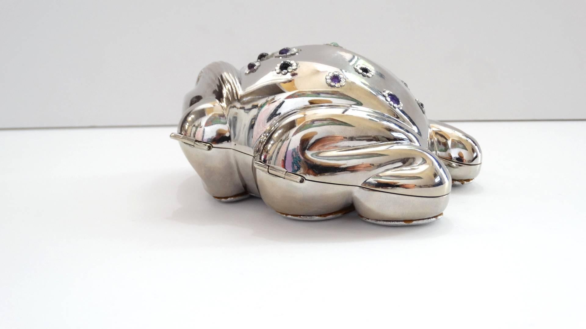 Judith Leiber Silver Bullfrog Miniaudiere, 1980s For Sale 1