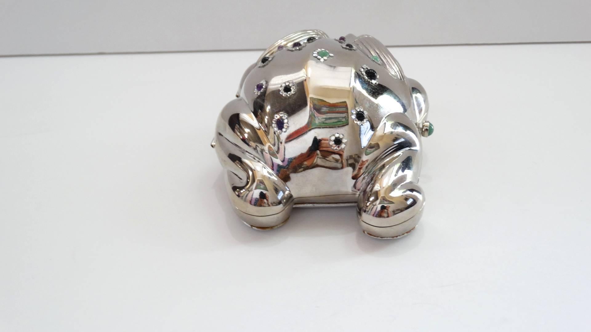 Judith Leiber Silver Bullfrog Miniaudiere, 1980s For Sale 4