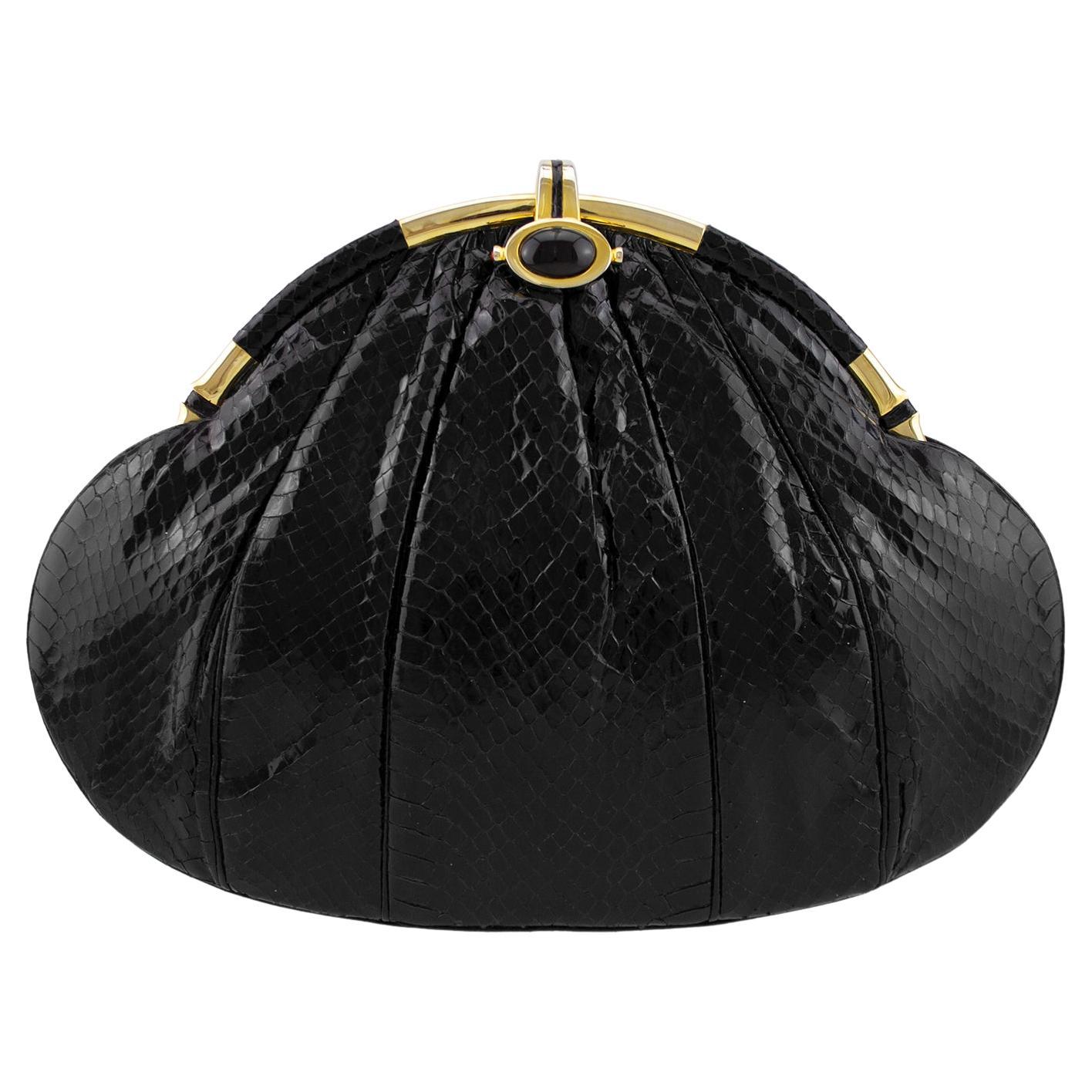 1980s Judith Leiber Large Black and Gold Evening Clutch  For Sale
