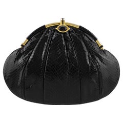 1980s Judith Leiber Large Black and Gold Evening Clutch 