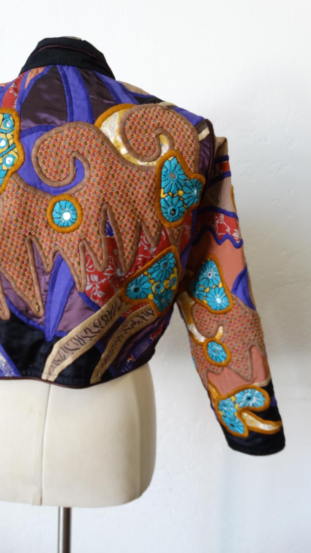 Judith Roberts 1980s Boho Abstract Appliqué Patchwork Jacket 10
