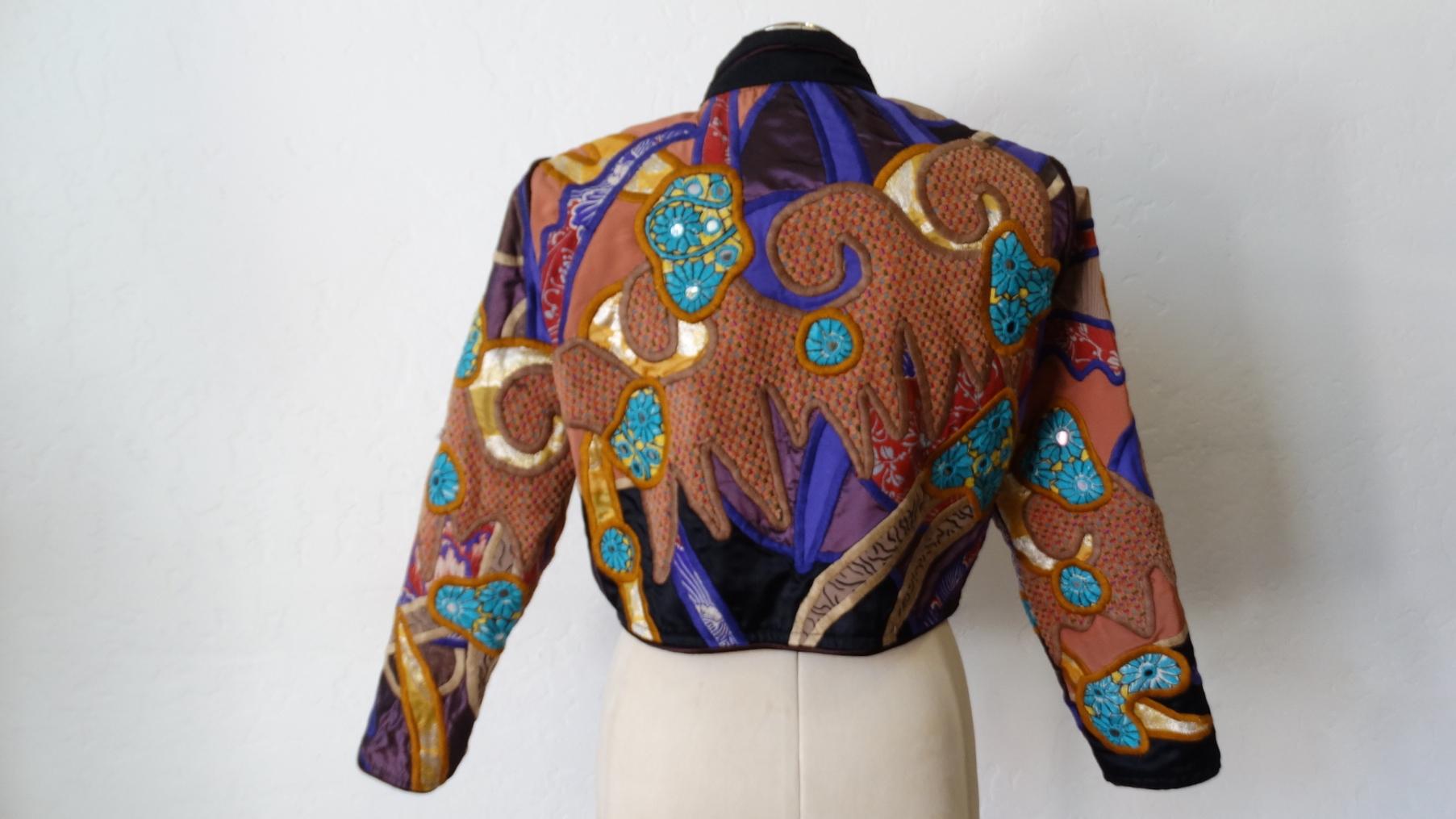 Judith Roberts 1980s Boho Abstract Appliqué Patchwork Jacket 12