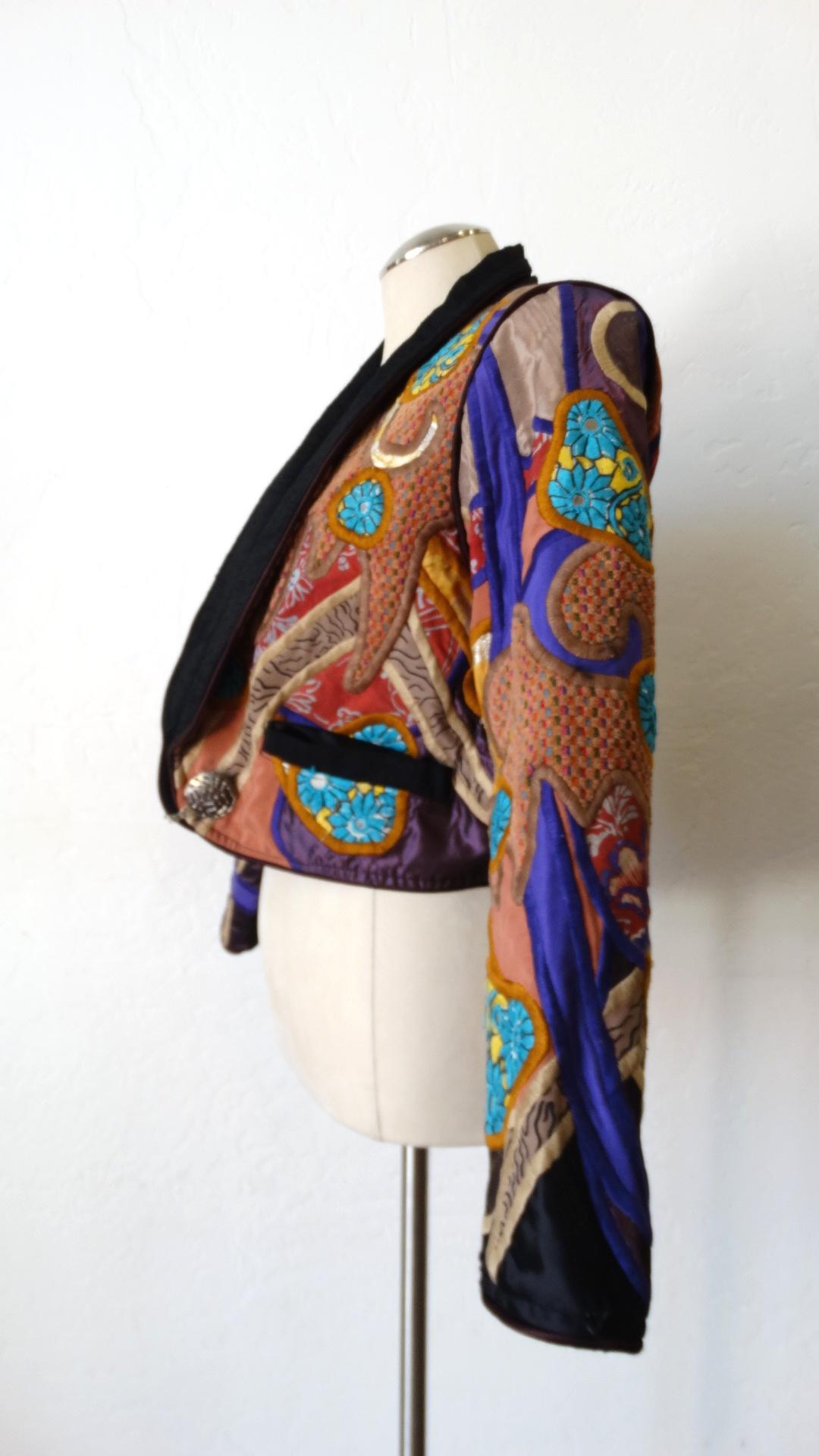 Black Judith Roberts 1980s Boho Abstract Appliqué Patchwork Jacket