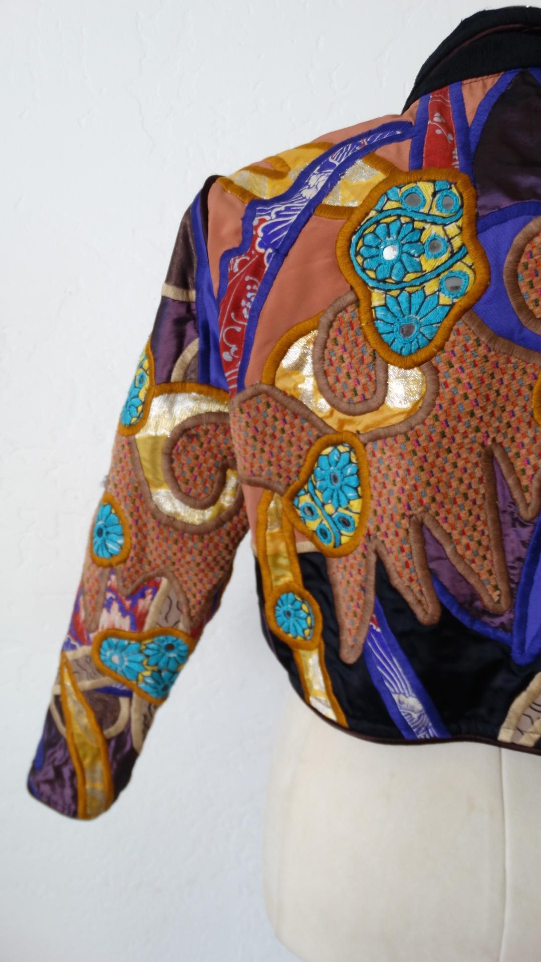 Judith Roberts 1980s Boho Abstract Appliqué Patchwork Jacket In Good Condition In Scottsdale, AZ