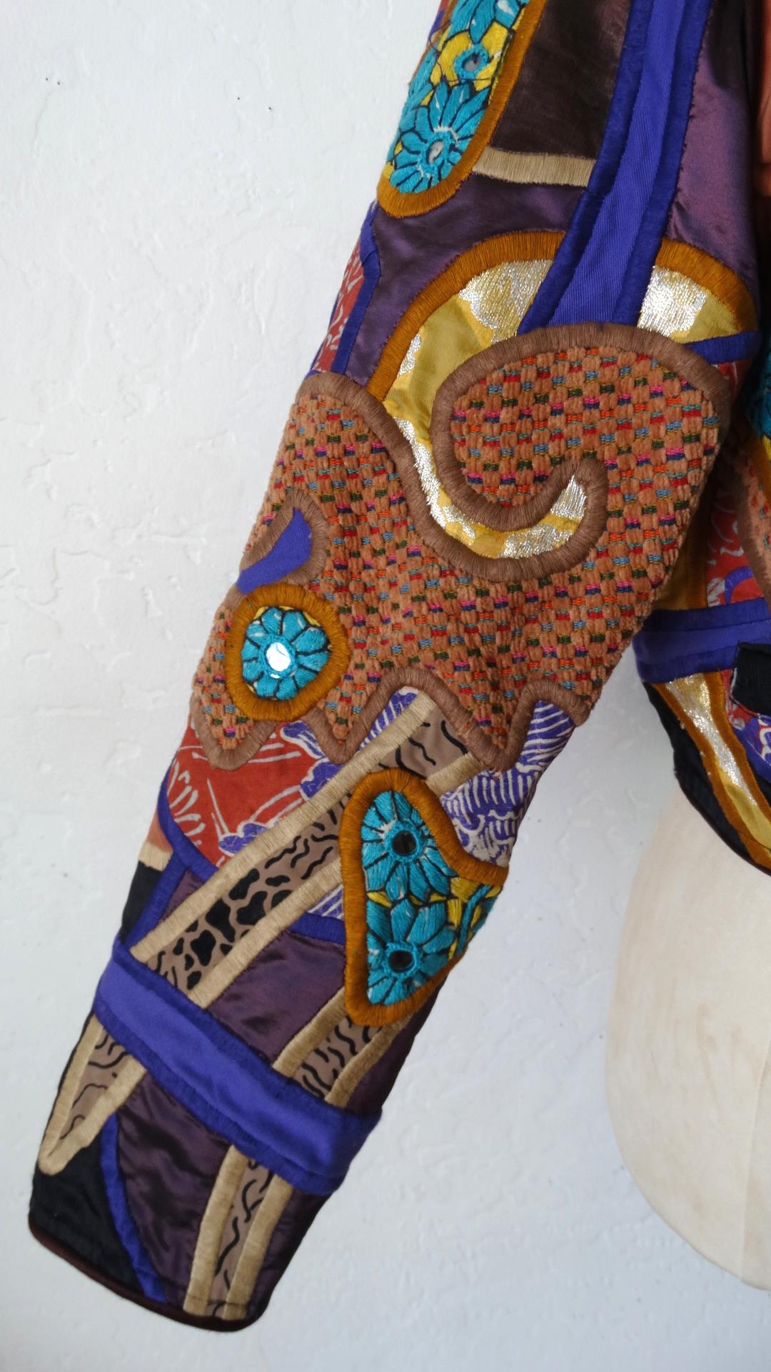 Women's Judith Roberts 1980s Boho Abstract Appliqué Patchwork Jacket