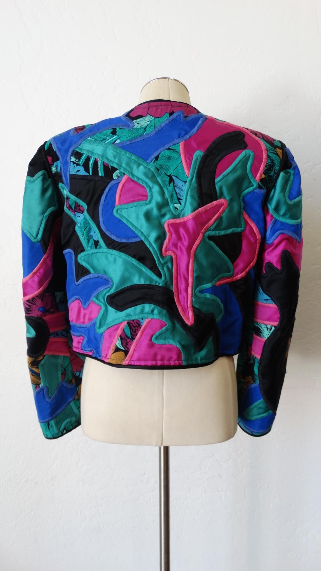 Purple  Judith Roberts 1980s Tropical Abstract Appliqué Patchwork Jacket 