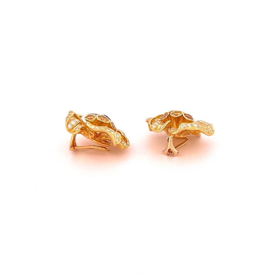 1980's Julius Cohen 18k Gelbgold Boregaard Blume Diamant-Ohrringe im Zustand „Hervorragend“ im Angebot in Dallas, TX