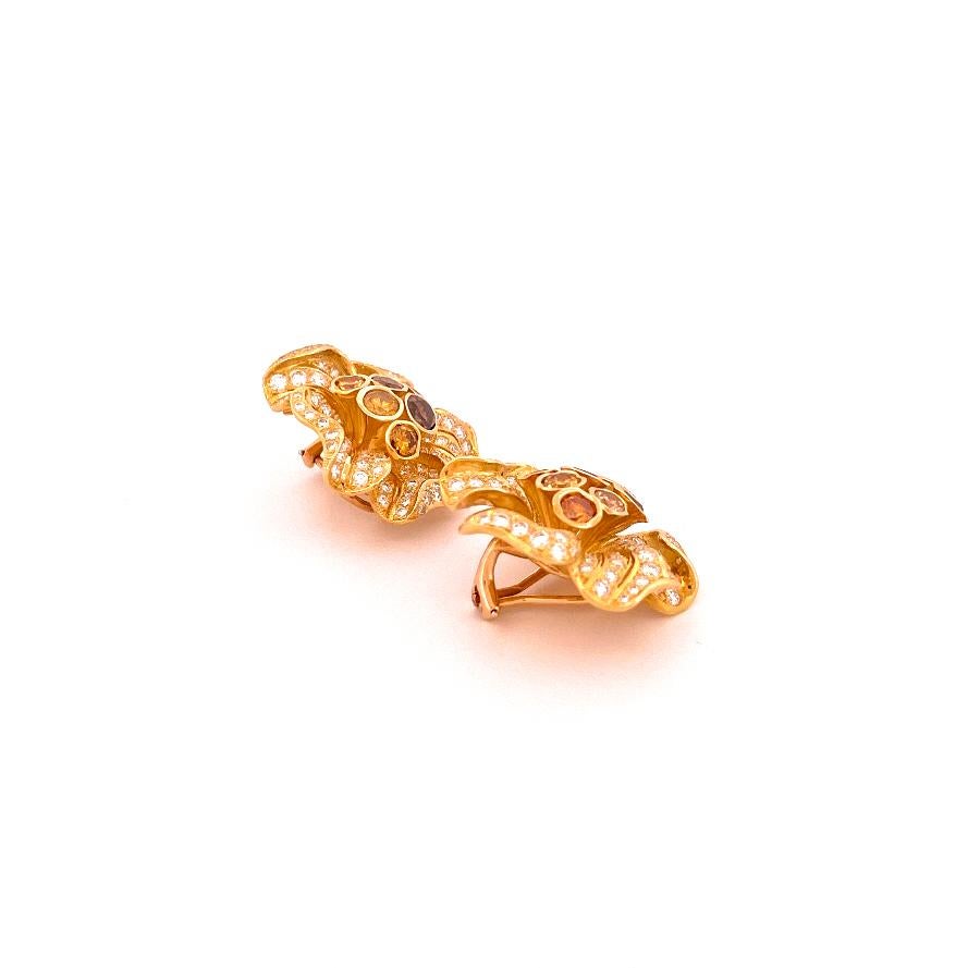 1980's Julius Cohen 18k Gelbgold Boregaard Blume Diamant-Ohrringe Damen im Angebot