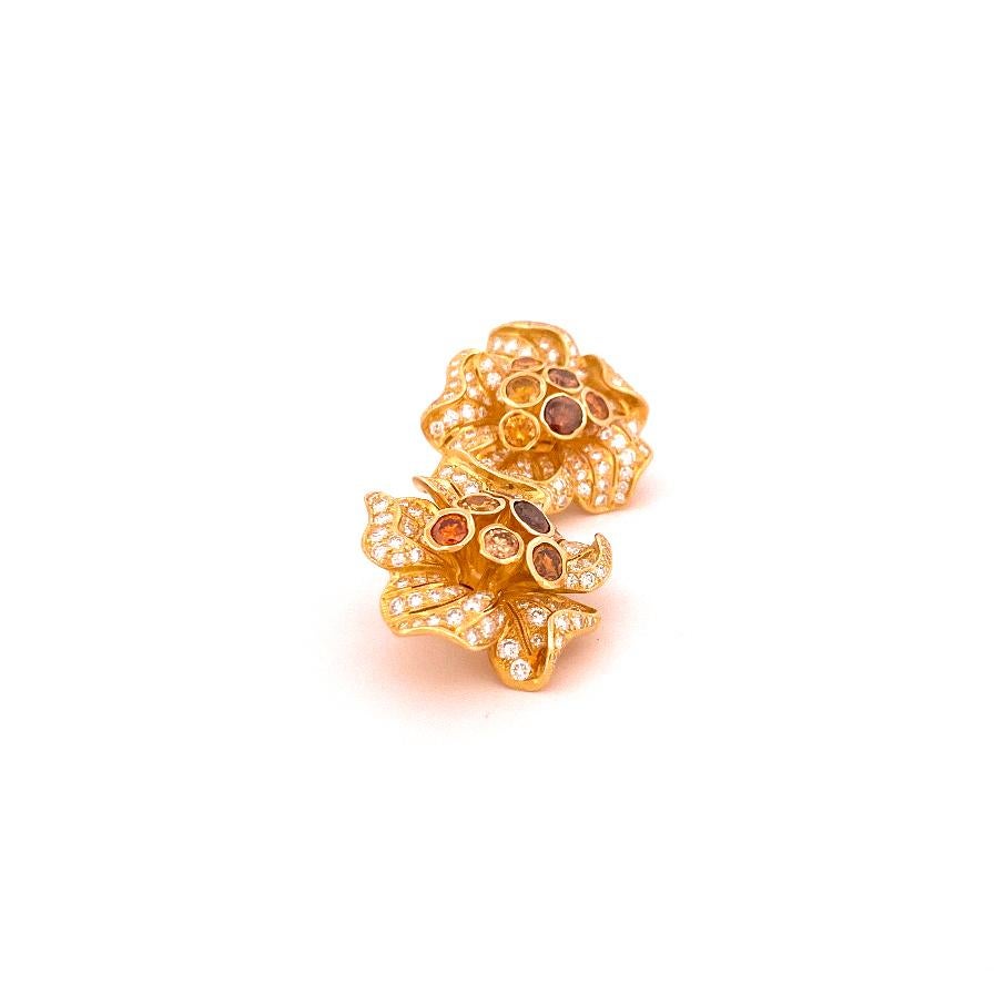 1980's Julius Cohen 18k Gelbgold Boregaard Blume Diamant-Ohrringe im Angebot 1