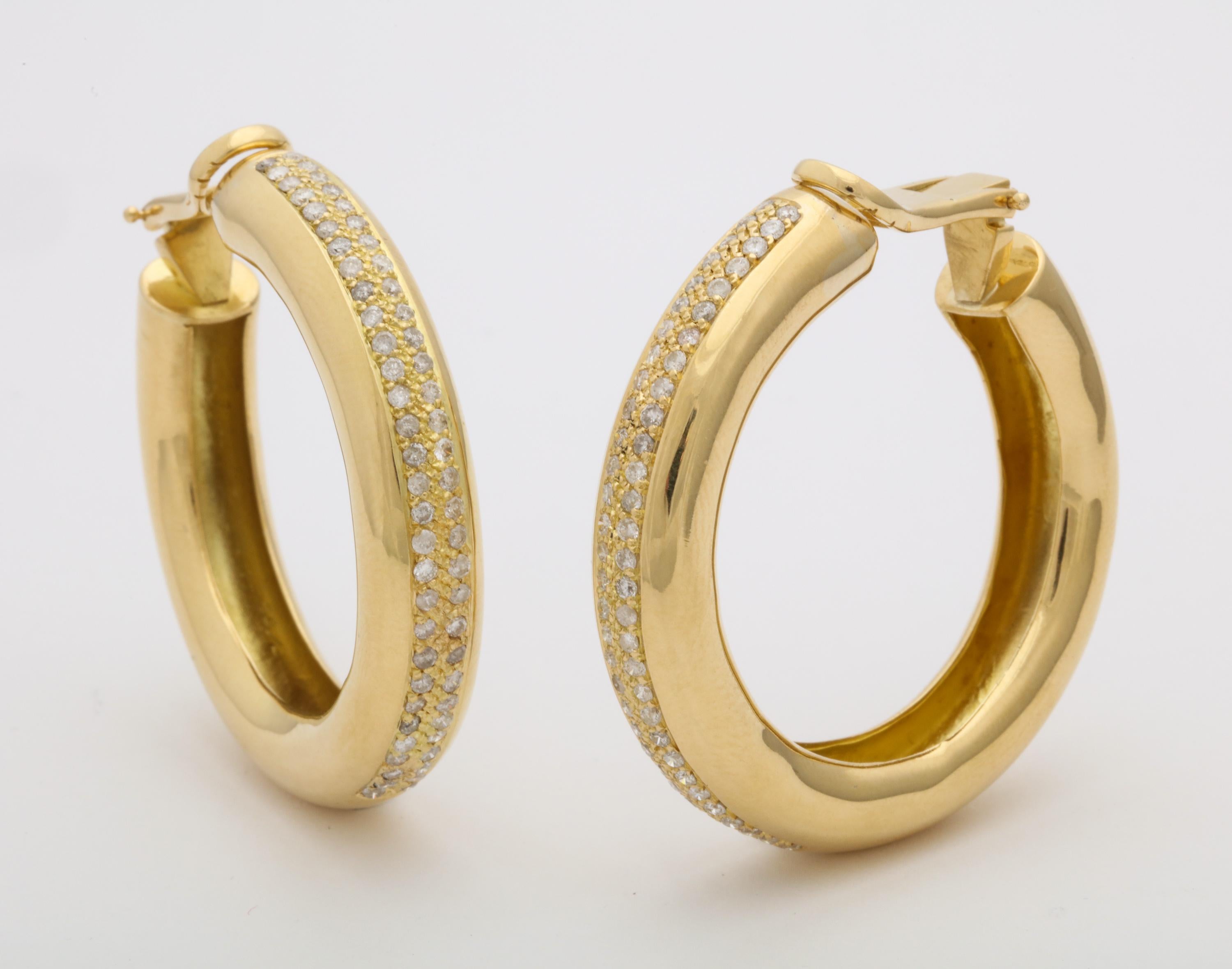 1980s Jumbo Diamonds with High Polish Gold Dramatic Clip-On Hoop Earclips 1