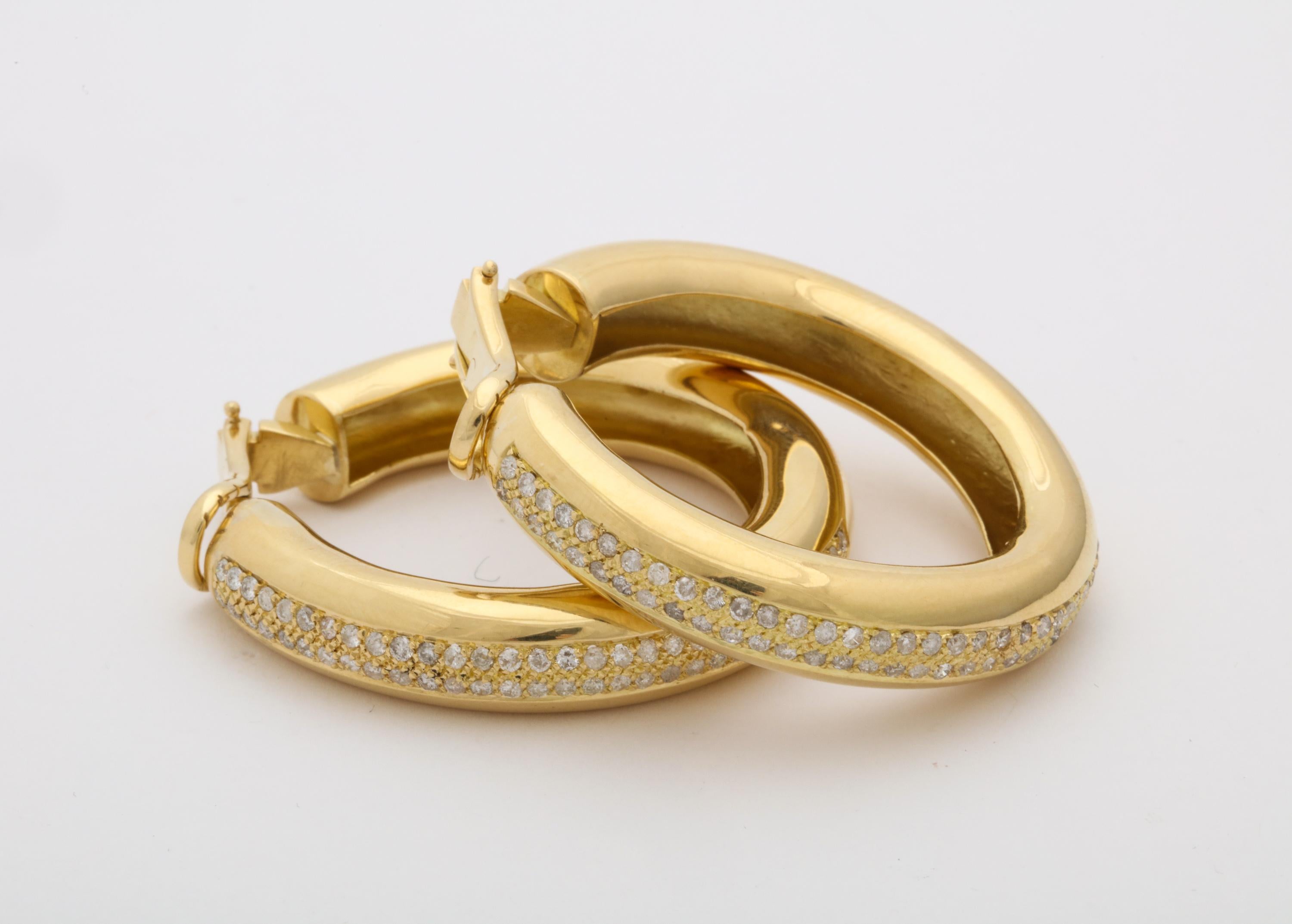 1980s Jumbo Diamonds with High Polish Gold Dramatic Clip-On Hoop Earclips 2