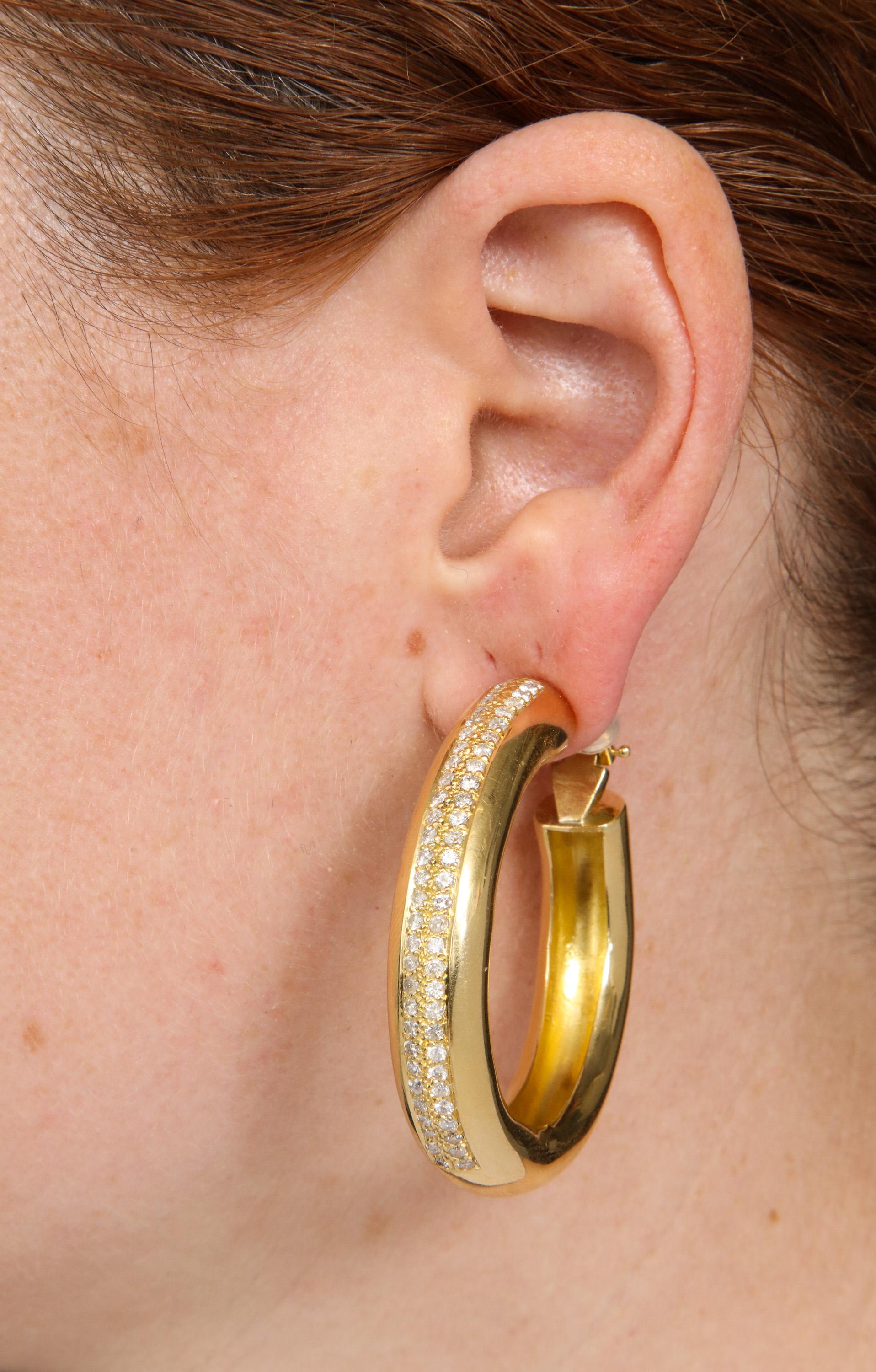 1980s Jumbo Diamonds with High Polish Gold Dramatic Clip-On Hoop Earclips 4