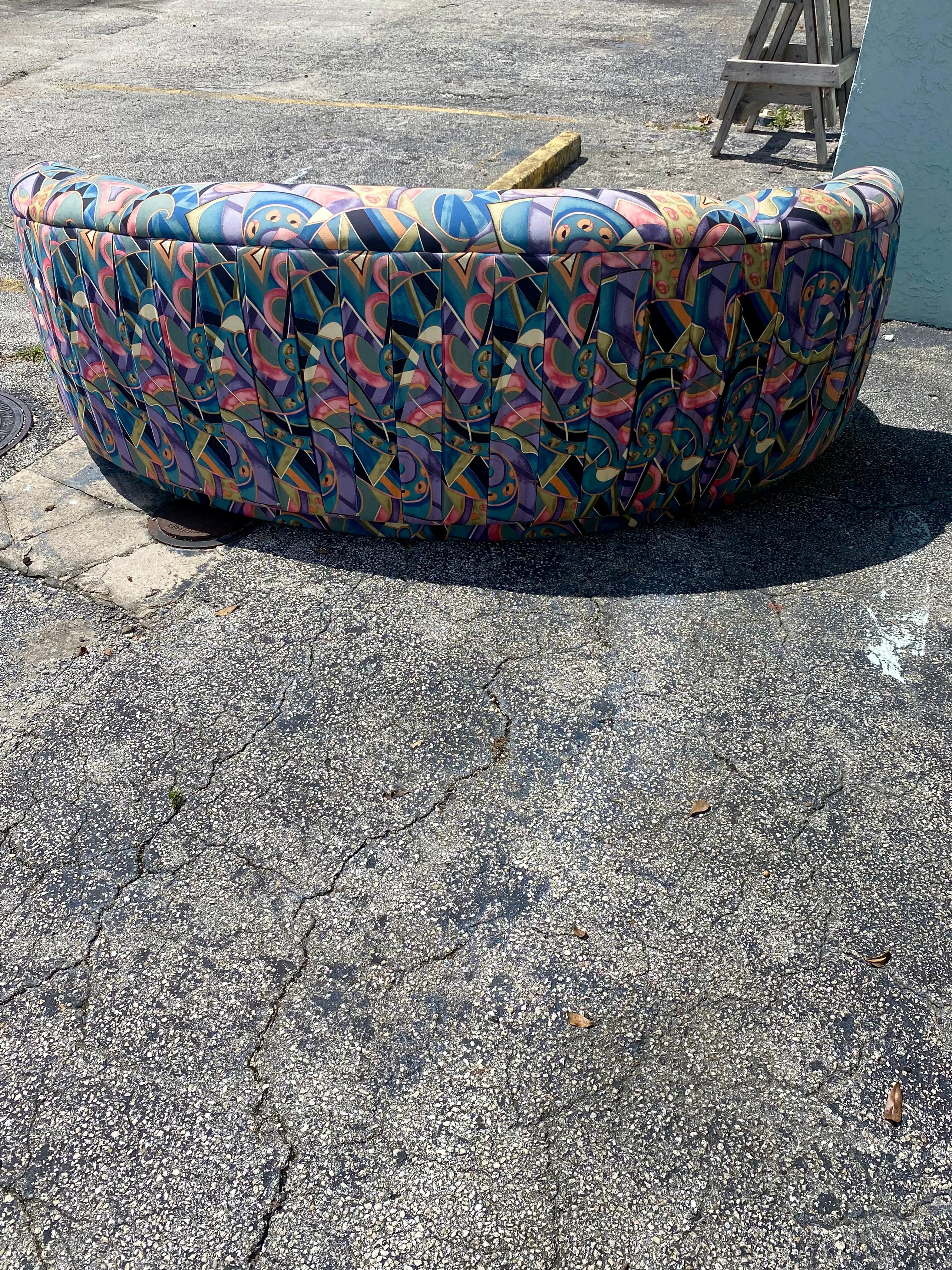 1980s Weiman Pucci Style Curved Tufted Channel Biomorphic Kidney Sofa For Sale 3