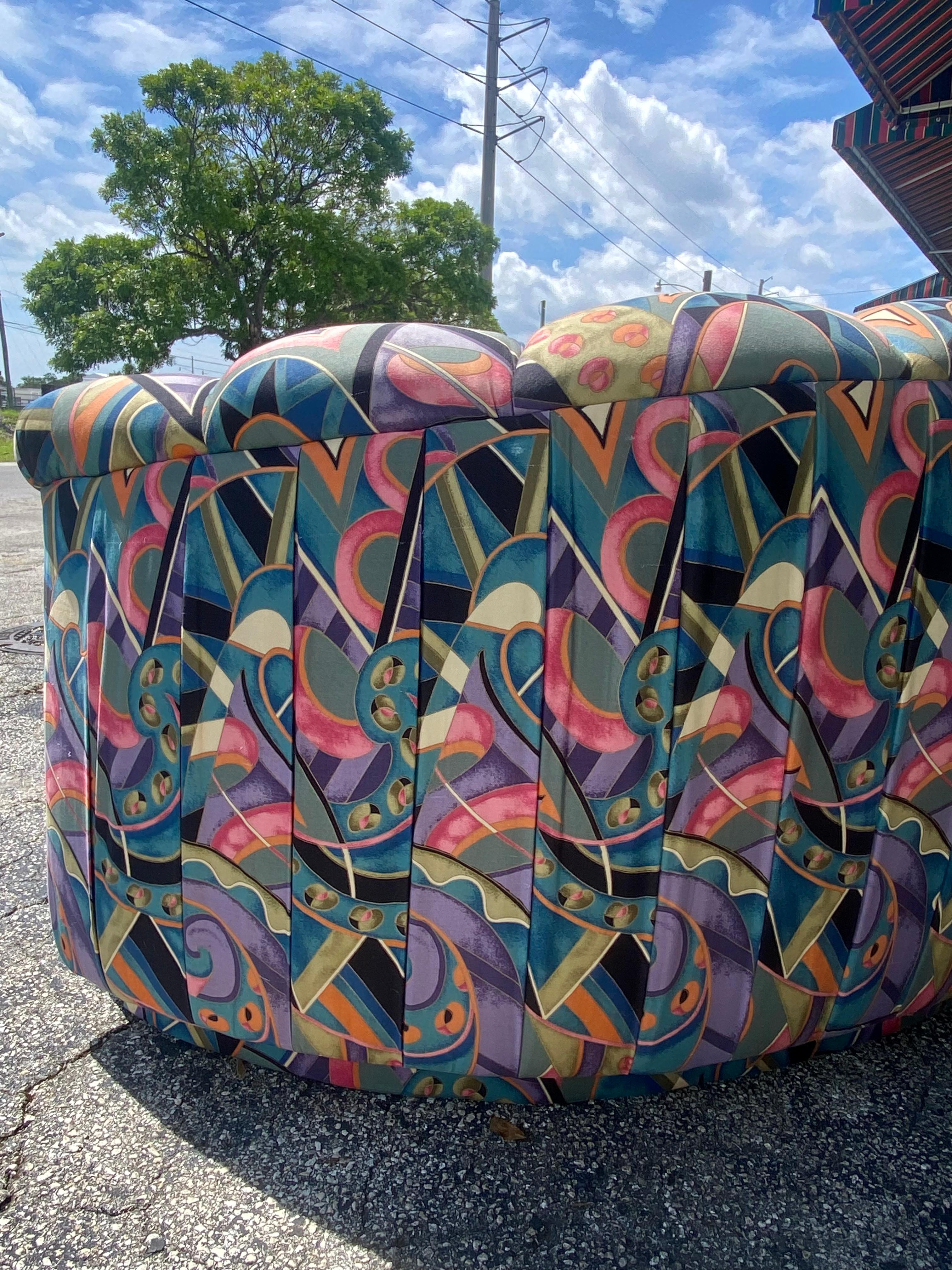 1980s Weiman Pucci Style Curved Tufted Channel Biomorphic Kidney Sofa For Sale 5