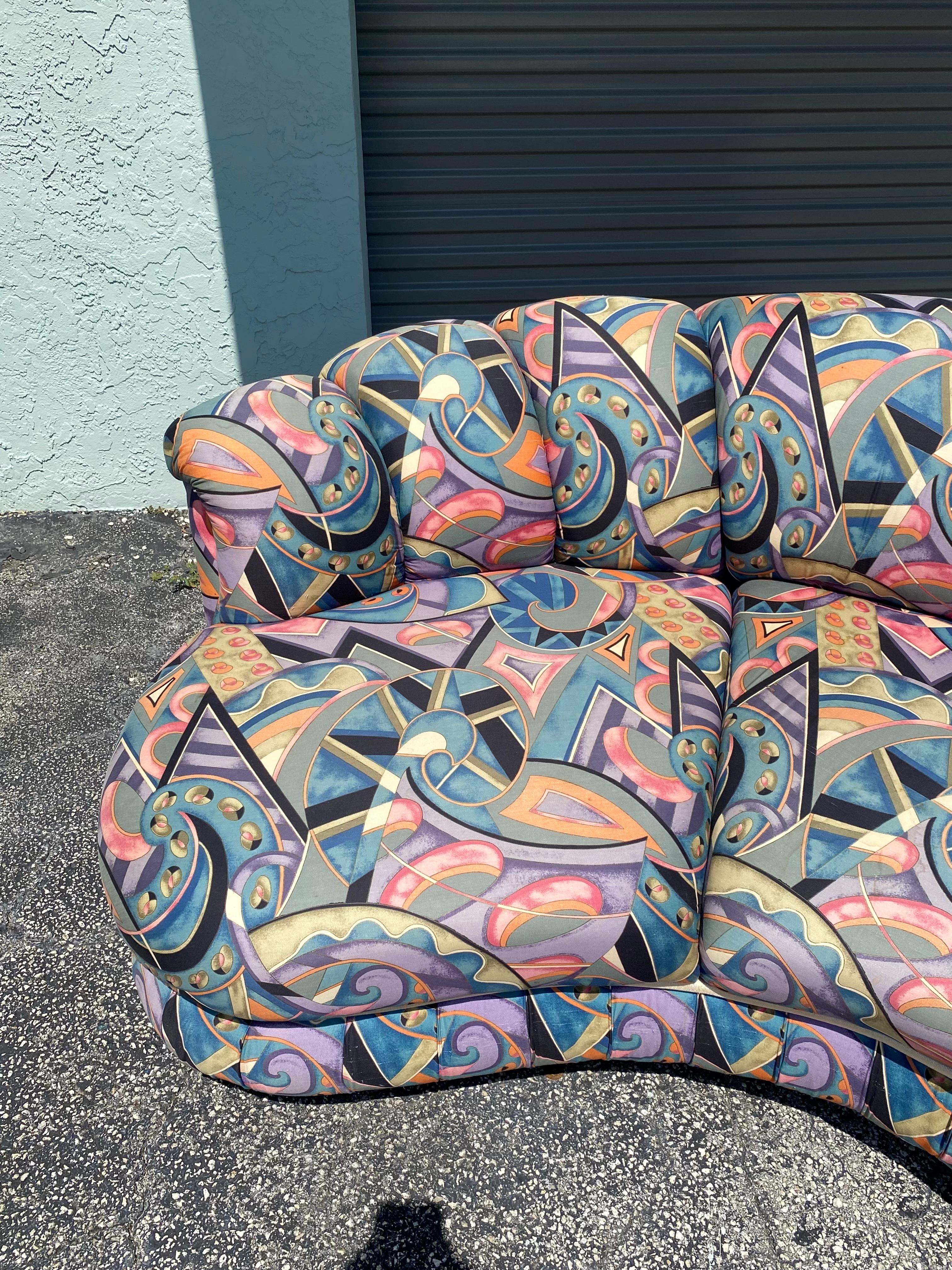 1980s Weiman Pucci Style Curved Tufted Channel Biomorphic Kidney Sofa For Sale 6