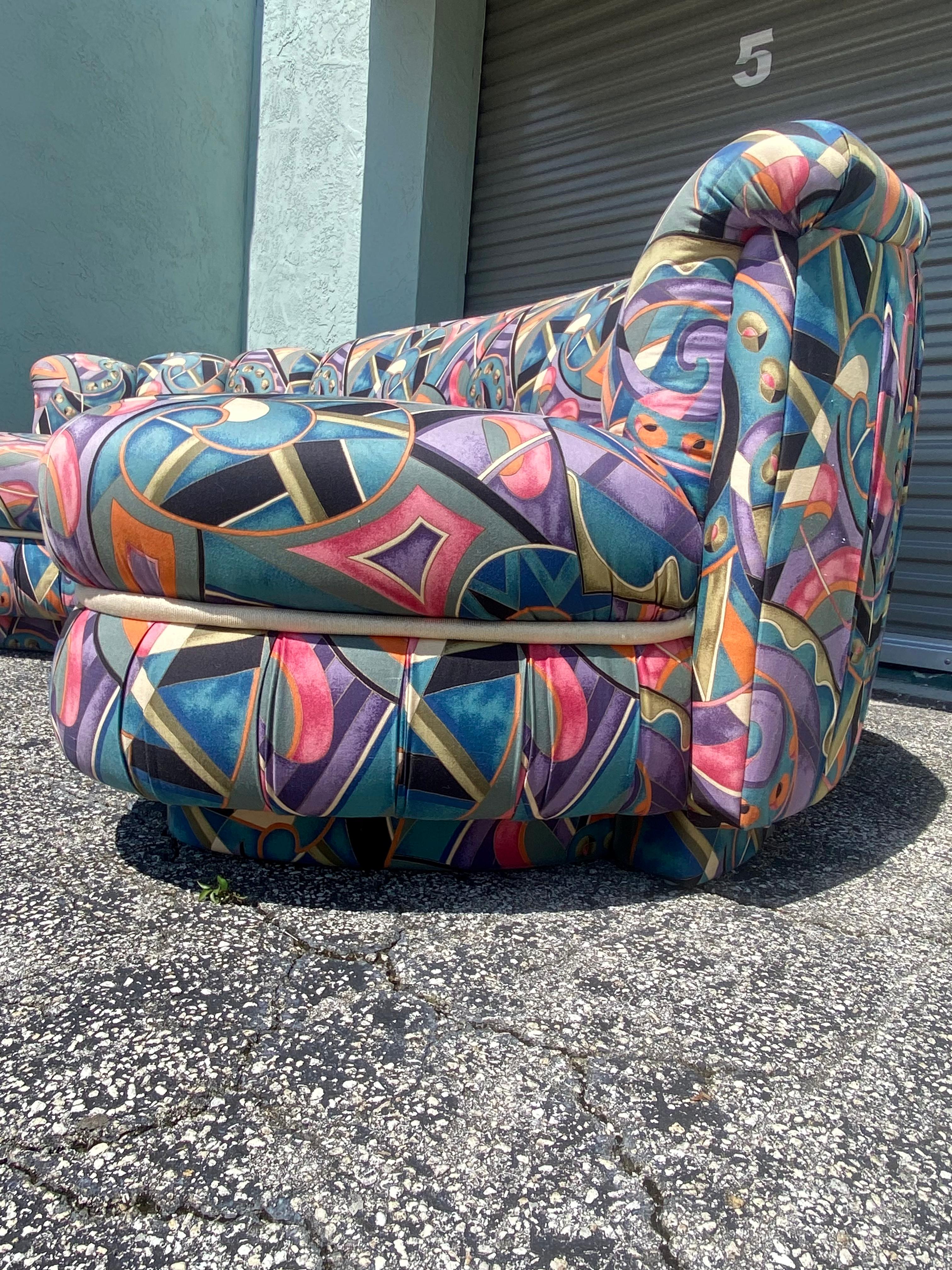 Upholstery 1980s Weiman Pucci Style Curved Tufted Channel Biomorphic Kidney Sofa For Sale