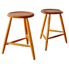 Vintage 1980s Kai Pedersen Studio Craft Counter stools Ash Cherry - a pair