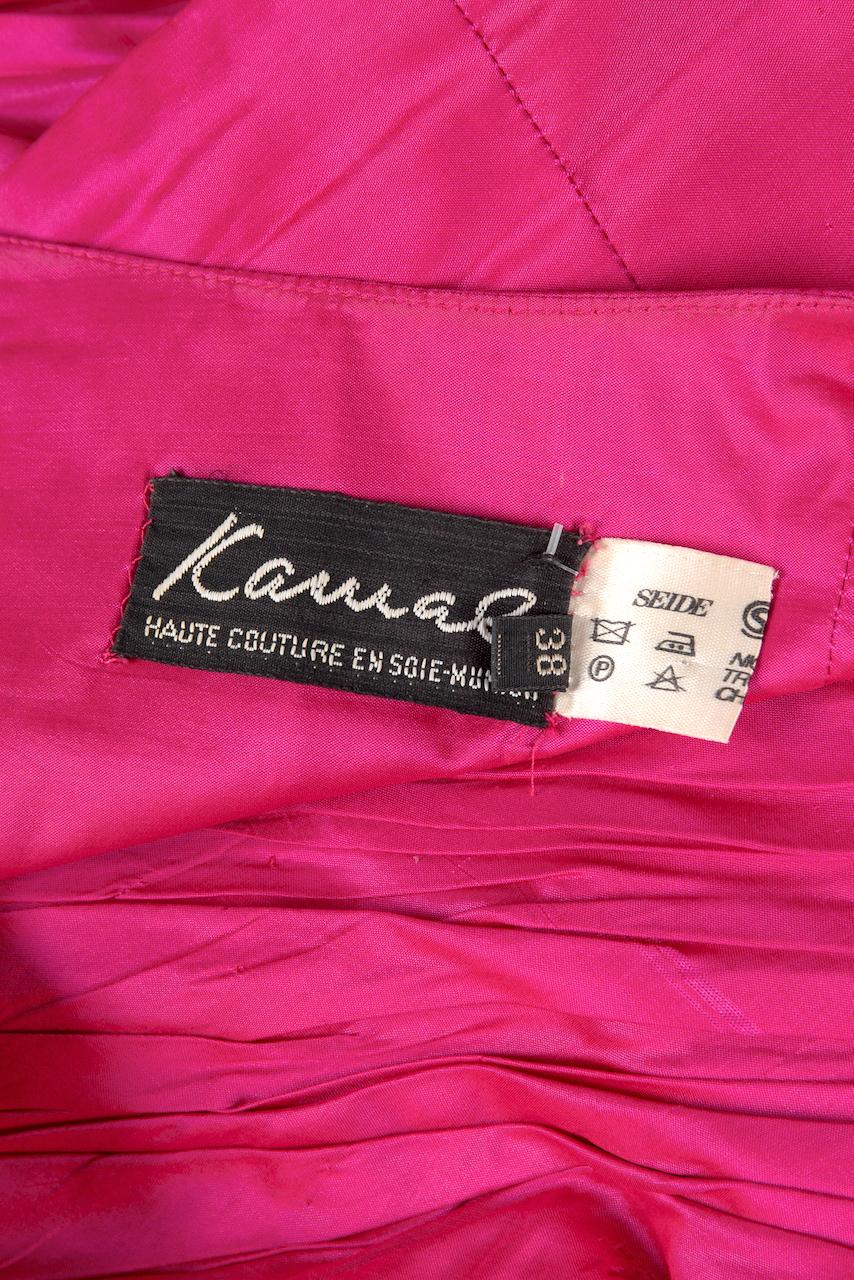 1980 KAMAL Couture Bustier et jupe en soie rose et verte avec écharpe/ceinture en vente 5