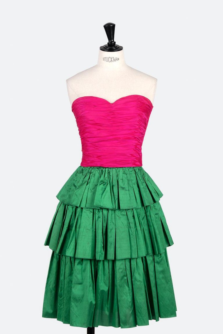 shocking pink and green dress Uptown Girl Emerald Green Satin One Shoulder Dress – Shop the Mint main image 1