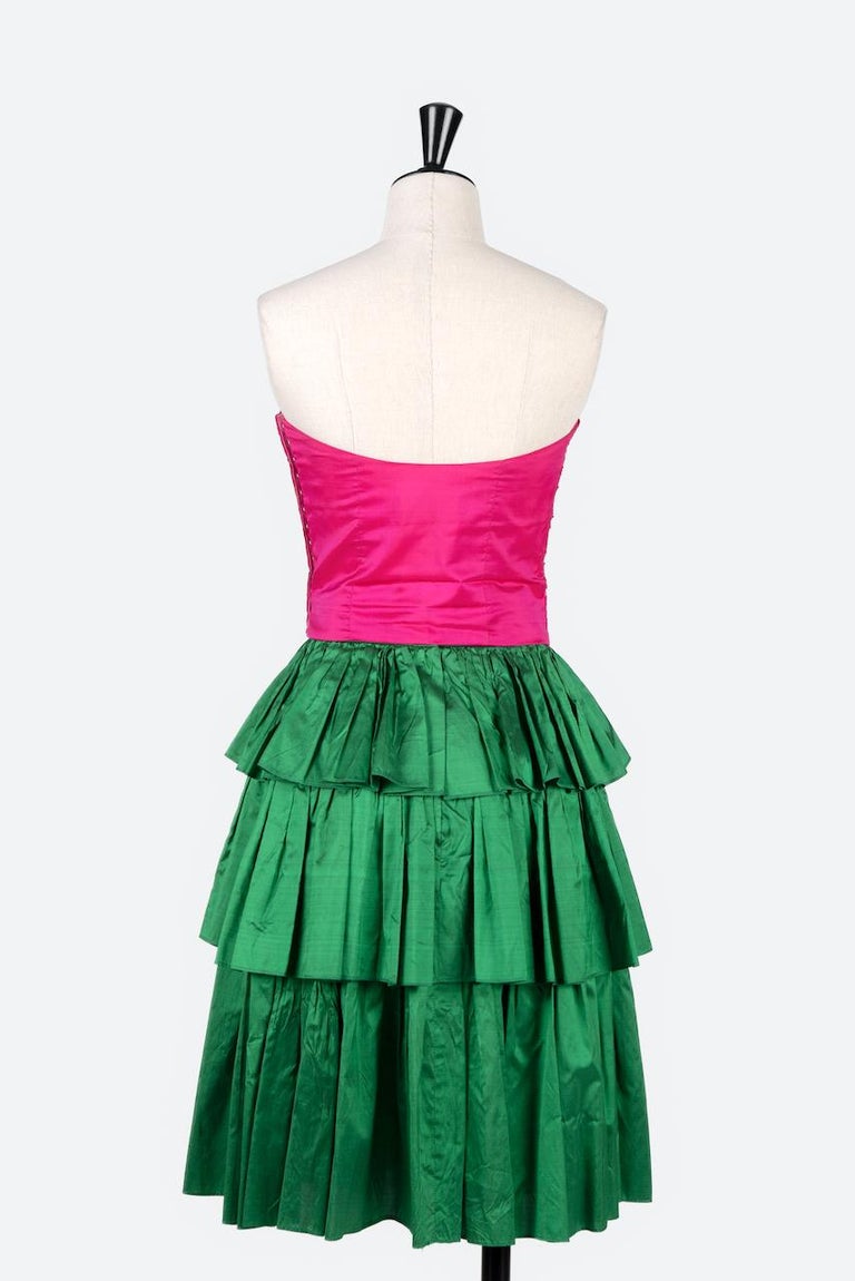 pink and green silk dress RIXO Hayden Chiffon Butterfly Bloom Green