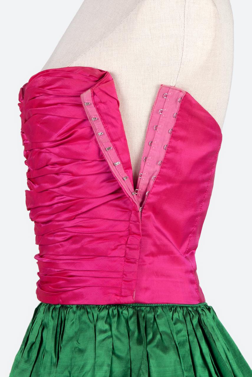 Kamal anni '80: Bustier in seta rosa e gonna in seta verde con fascia e fusciacca 3