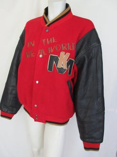 1980's Kansai Yamamoto "Kansai Man" Red Black Bomber Jacket Wool Leather