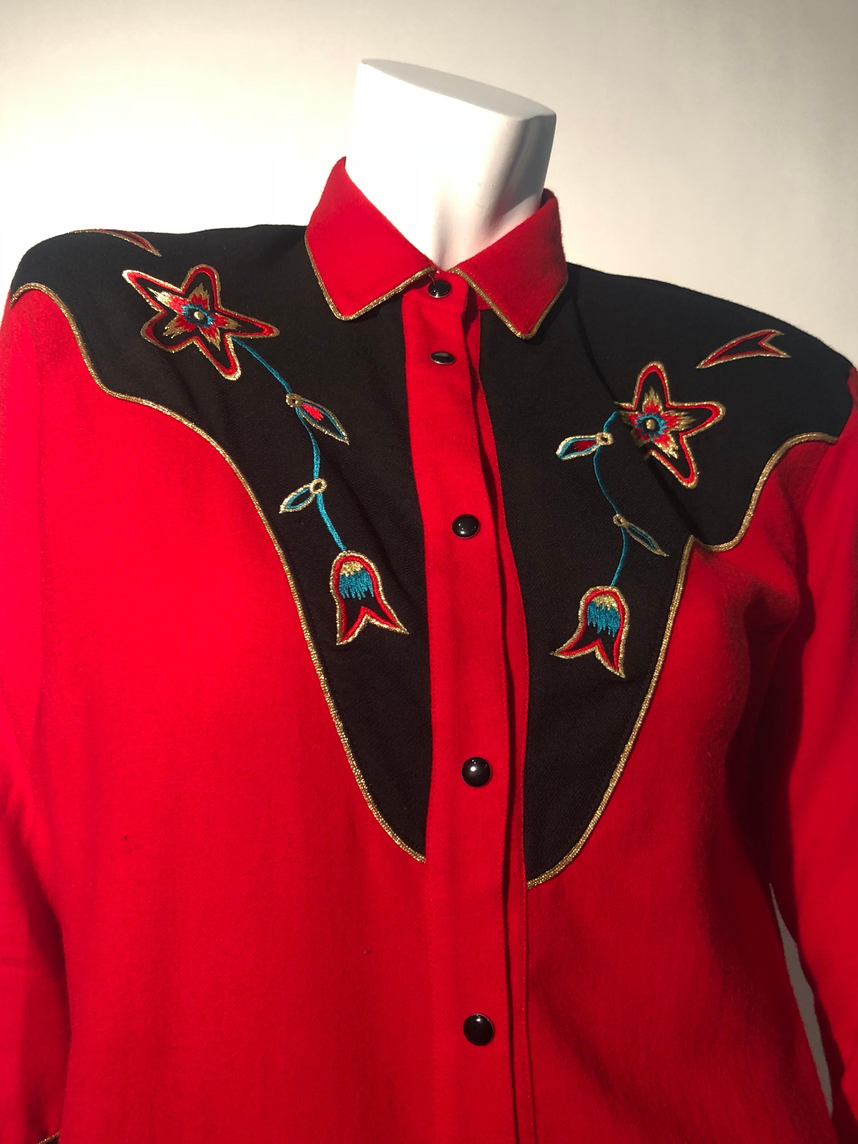 1980er Jahre Kansai Yamamoto Retro-Stil besticktes Westernhemd (Rot) im Angebot