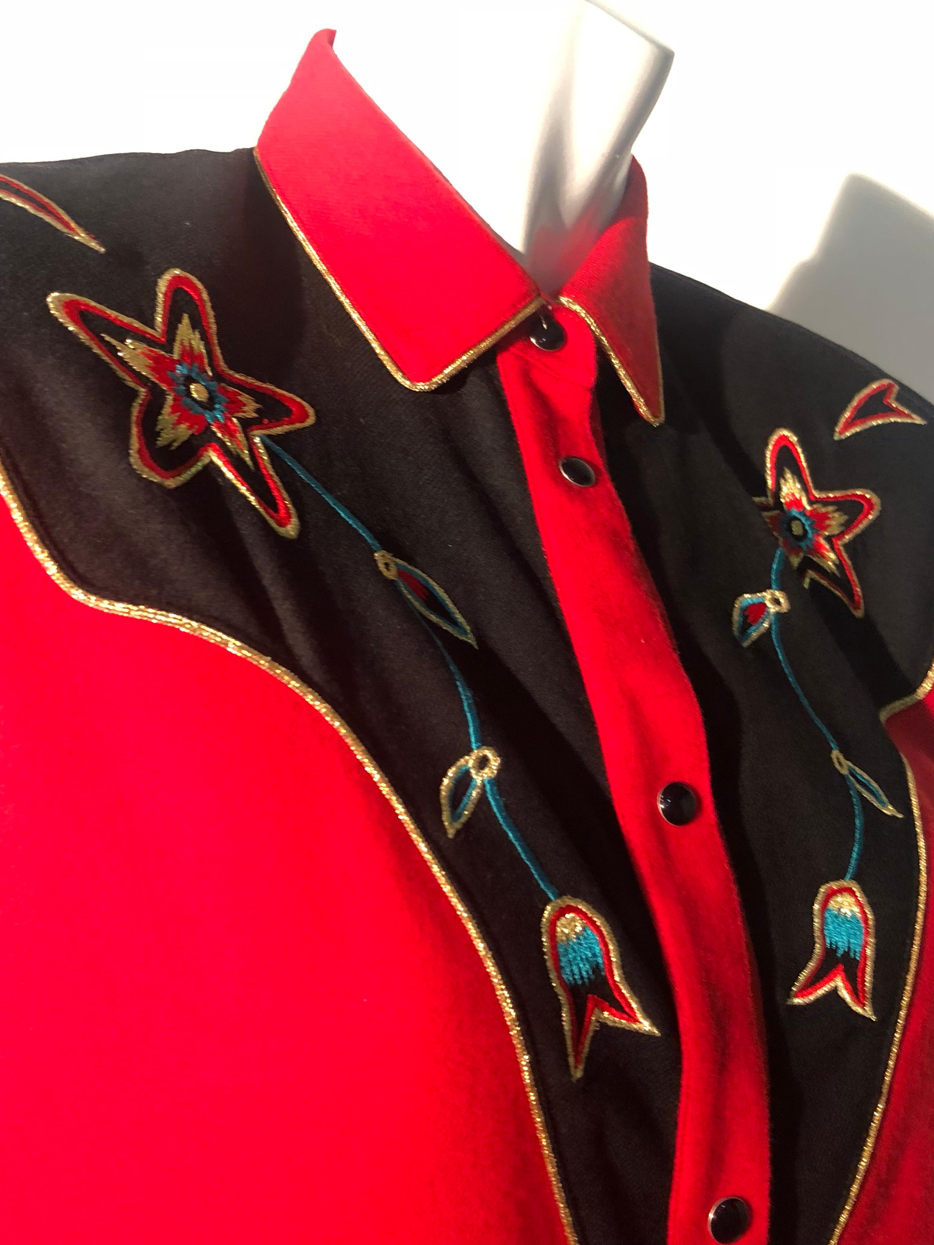 1980er Jahre Kansai Yamamoto Retro-Stil besticktes Westernhemd im Zustand „Hervorragend“ im Angebot in Gresham, OR