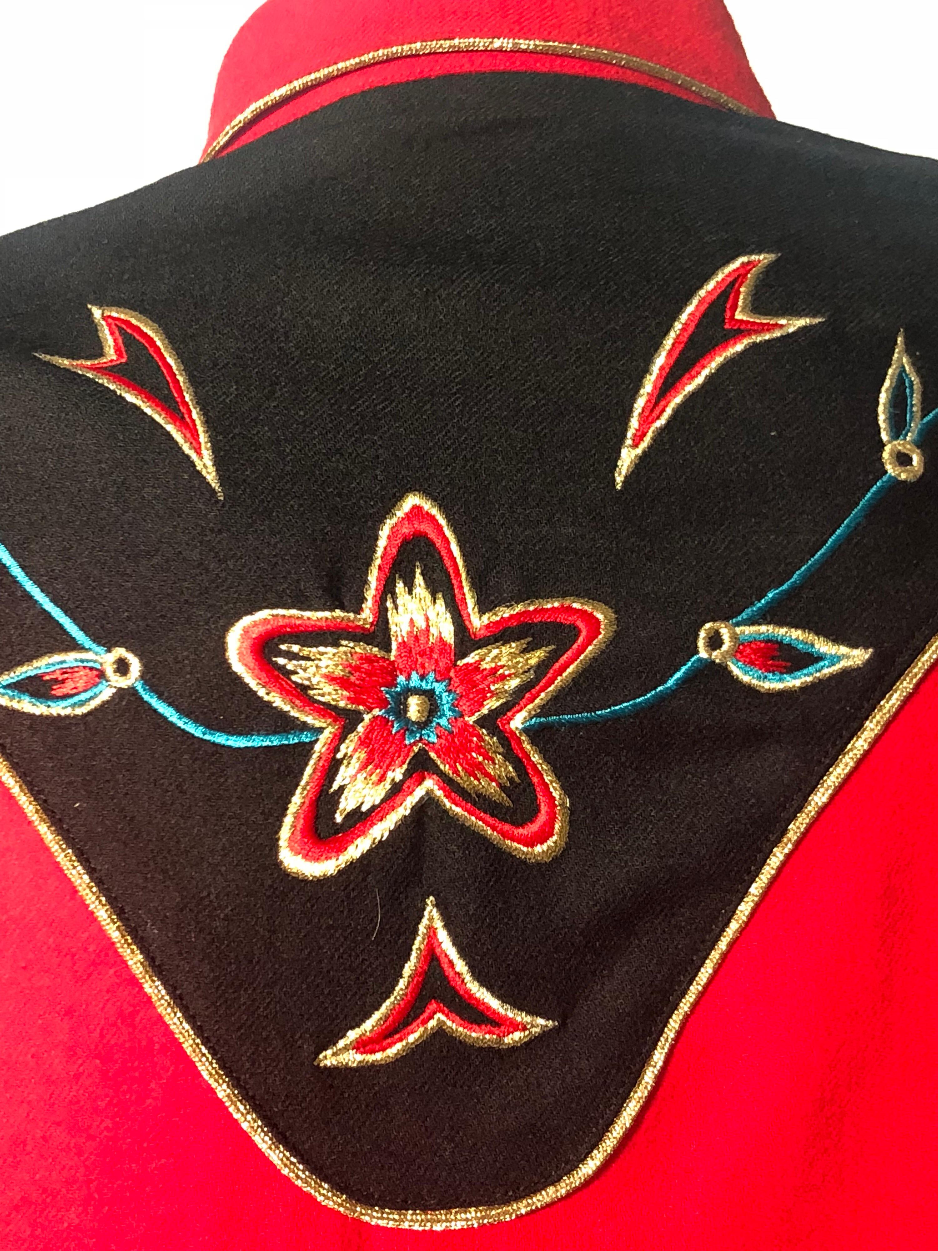 Red 1980s Kansai Yamamoto Retro-Styled Embroidered Western Shirt For Sale