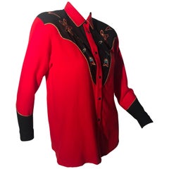 Chemise western brodée de style rétro Kansai Yamamoto des années 1980